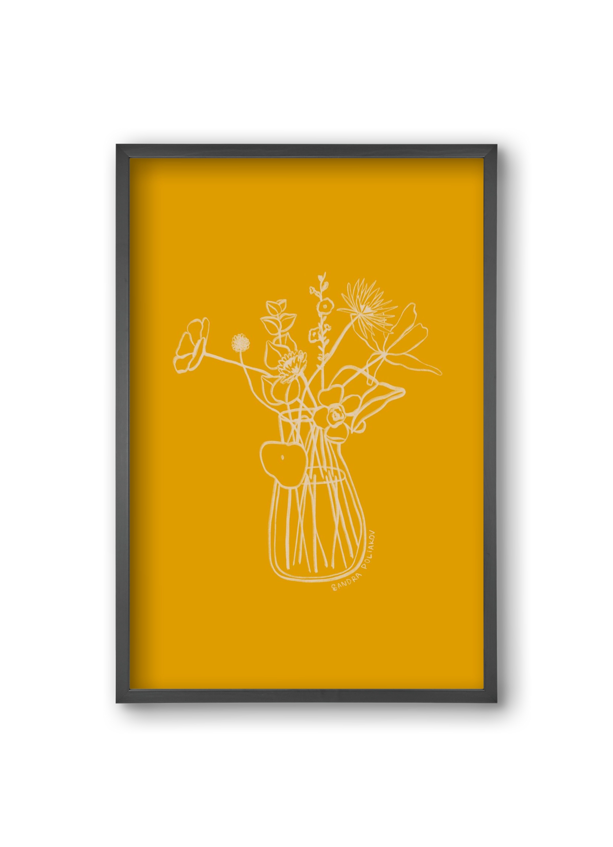 FLOWERS AND LEAVES IN YELLOW, 20x30 cm (20x30 cm), Fekete keret