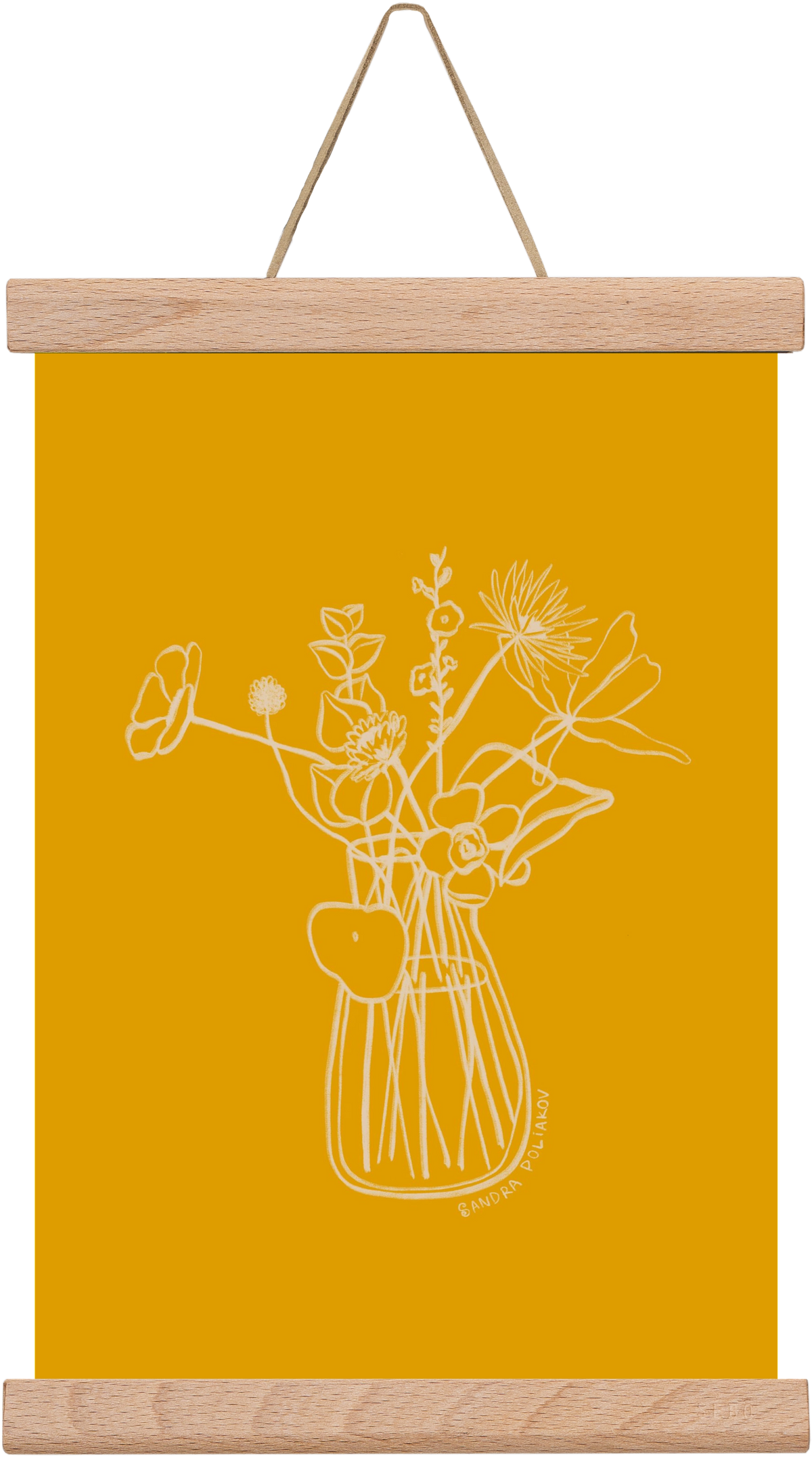 FLOWERS AND LEAVES IN YELLOW, 20x30 cm (20x30 cm), Tölgy akasztó