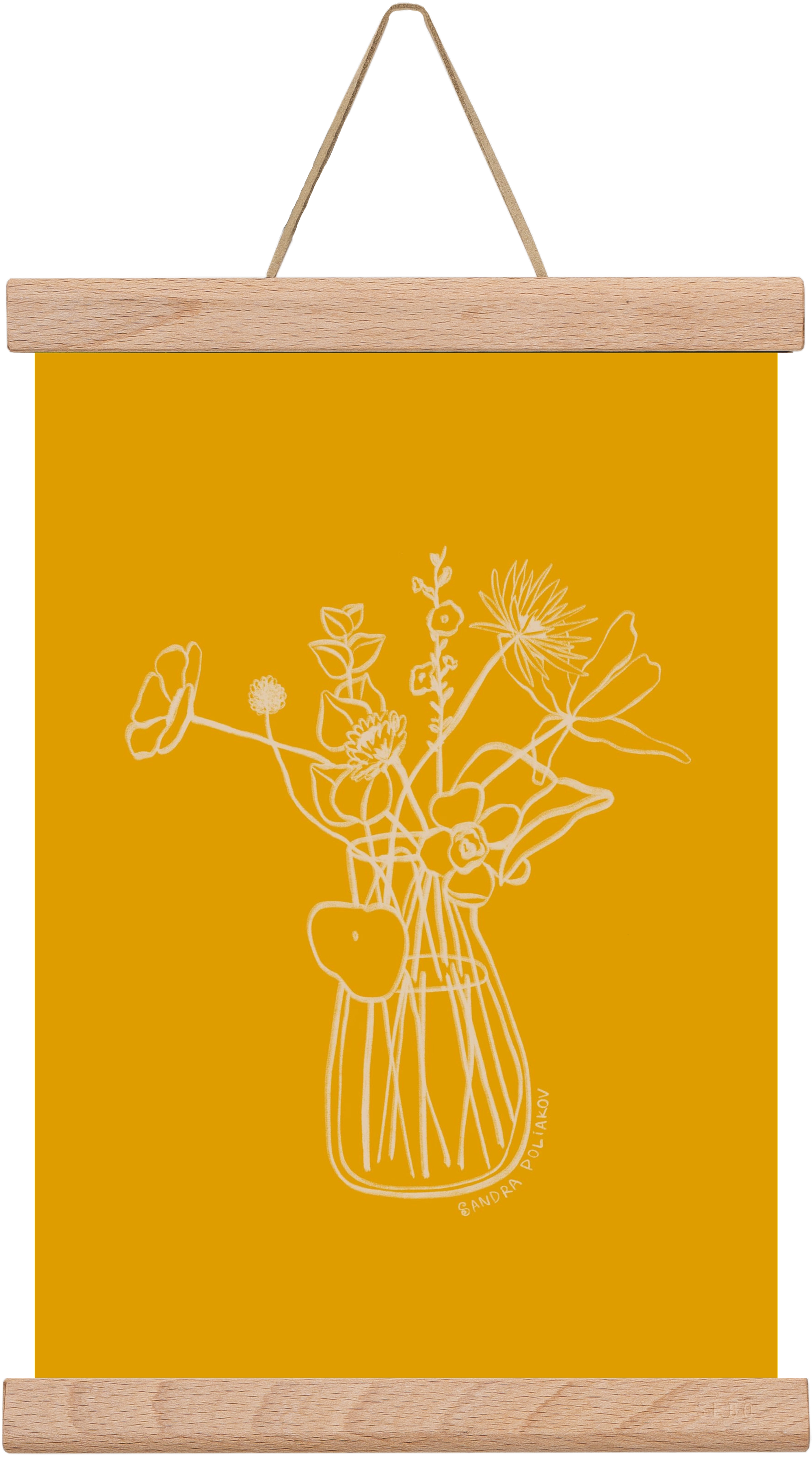 FLOWERS AND LEAVES IN YELLOW, 20x30 cm (20x30 cm), Tölgy akasztó