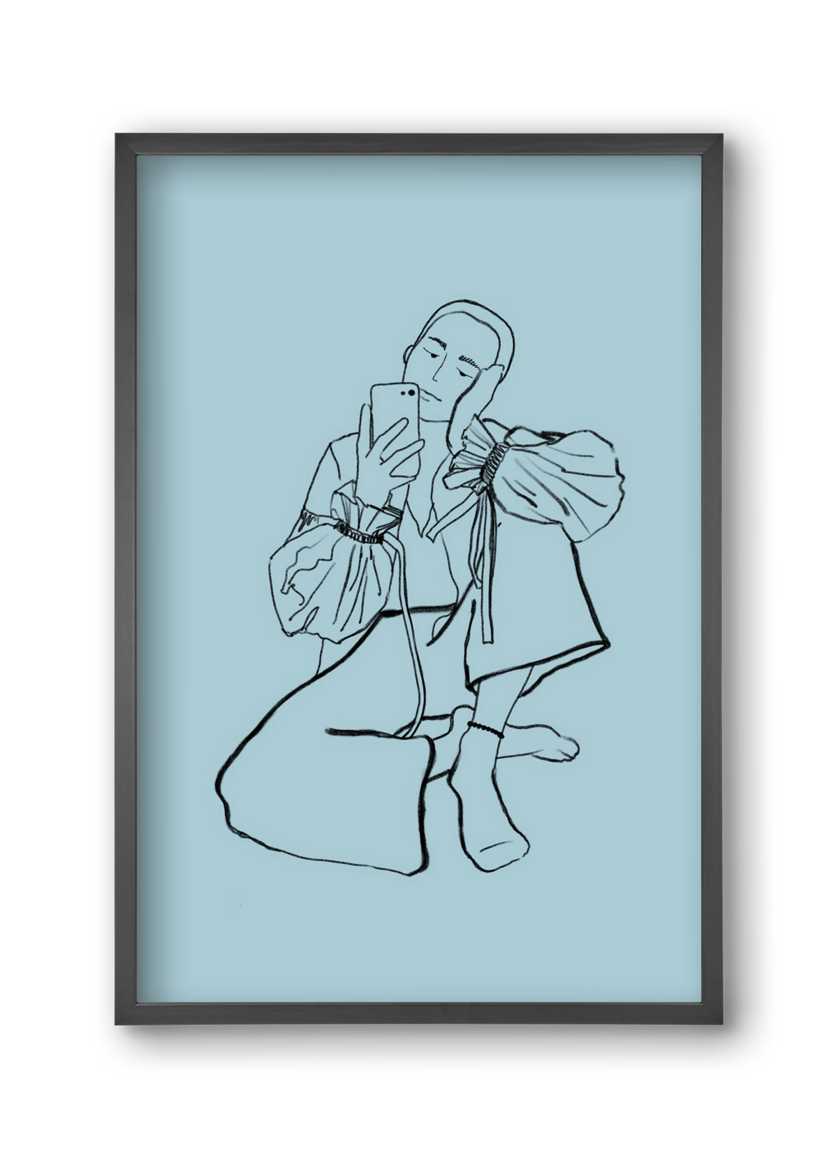 MIRROR SELFIE LIGHT BLUE, 30x45 cm (30x45 cm), Fekete keret