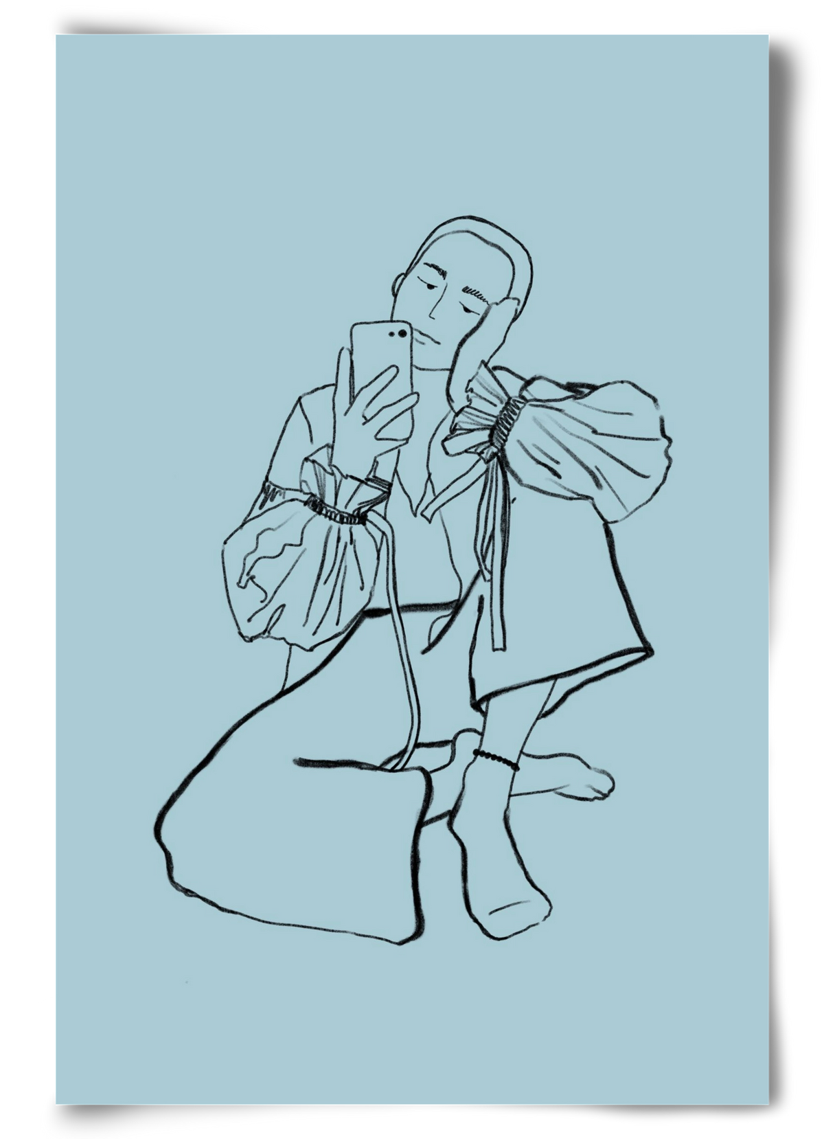 MIRROR SELFIE LIGHT BLUE, 60x90 cm, Keret nélkül