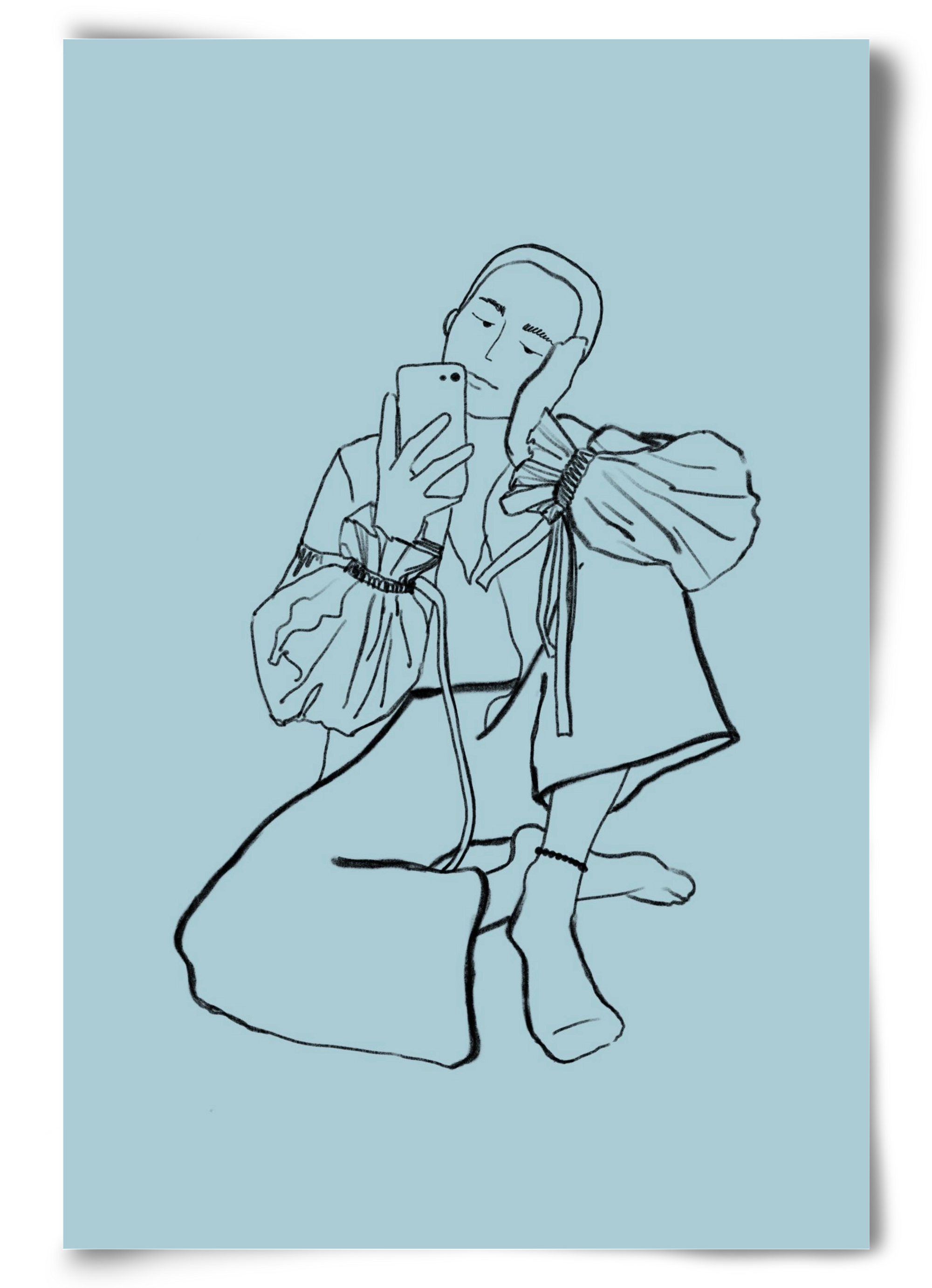 MIRROR SELFIE LIGHT BLUE, 60x90 cm, Keret nélkül