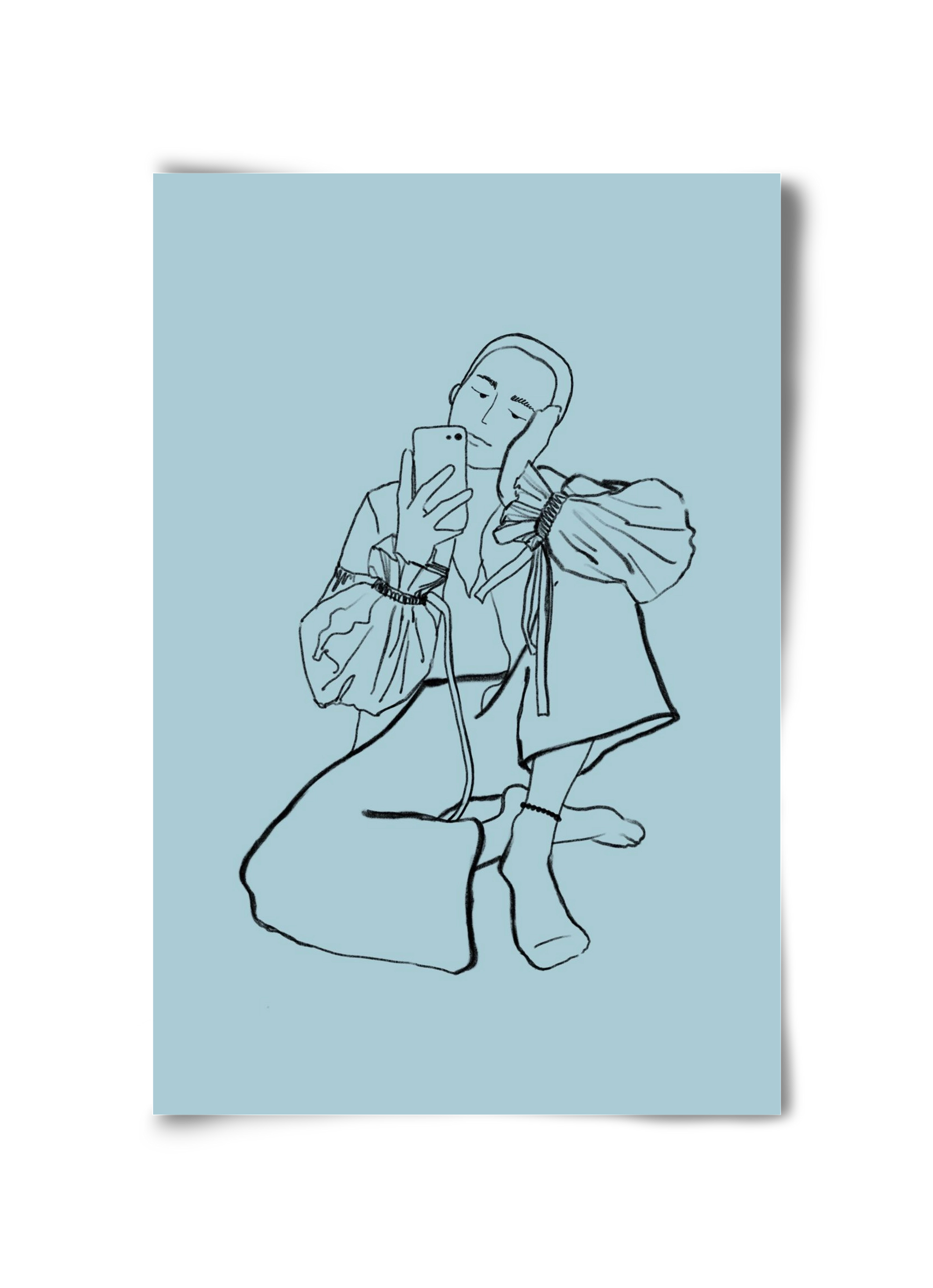 MIRROR SELFIE LIGHT BLUE, 30x45 cm, Keret nélkül