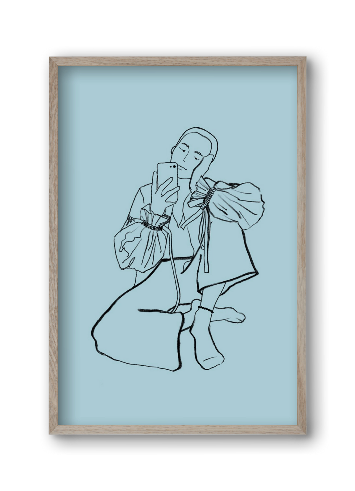 MIRROR SELFIE LIGHT BLUE, 30x45 cm (30x45 cm), Tölgy keret