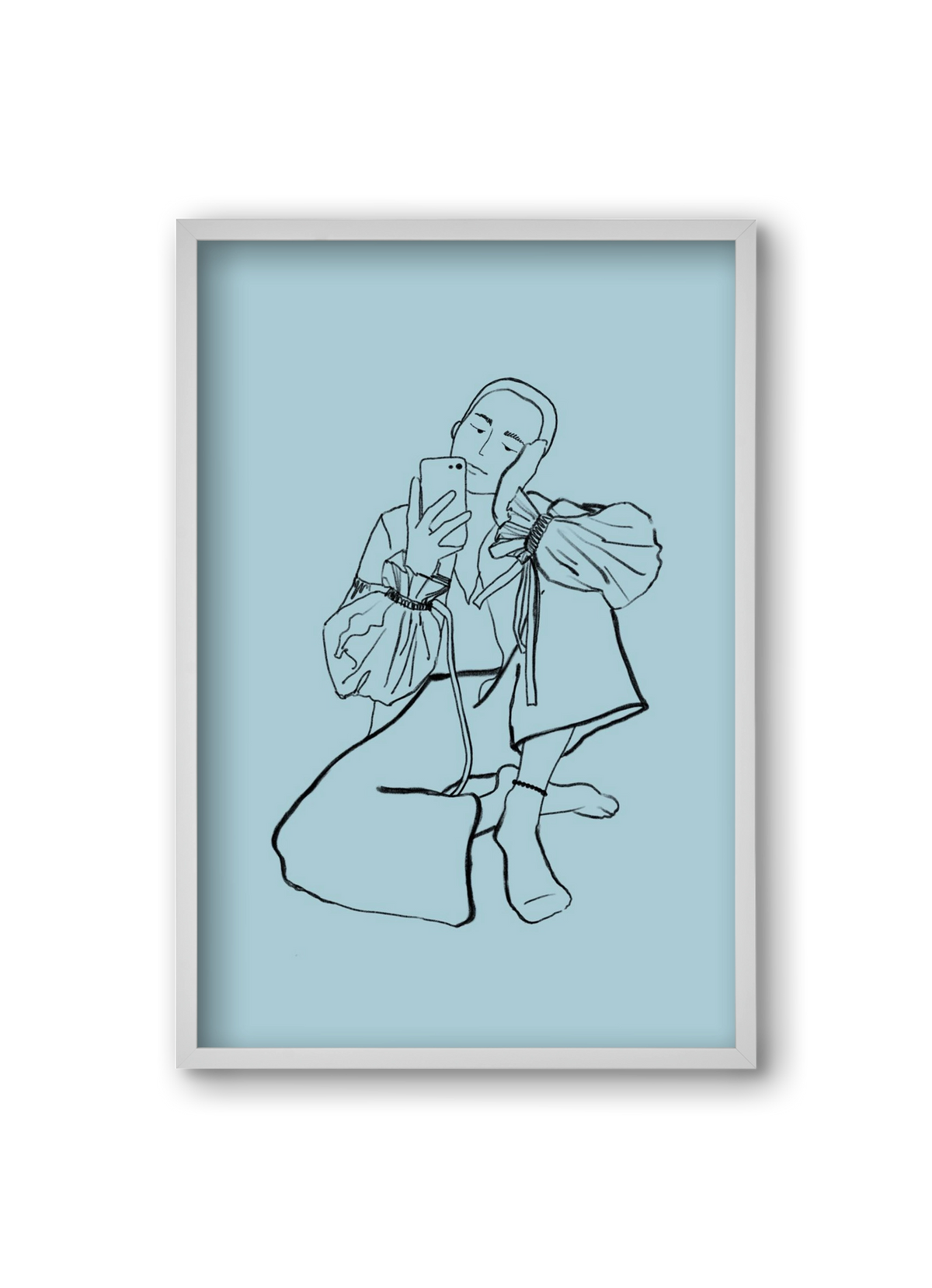 MIRROR SELFIE LIGHT BLUE, 20x30 cm (20x30 cm), Fehér keret