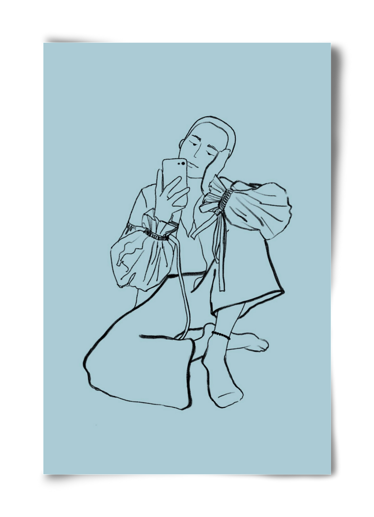 MIRROR SELFIE LIGHT BLUE, 40x60 cm, Keret nélkül