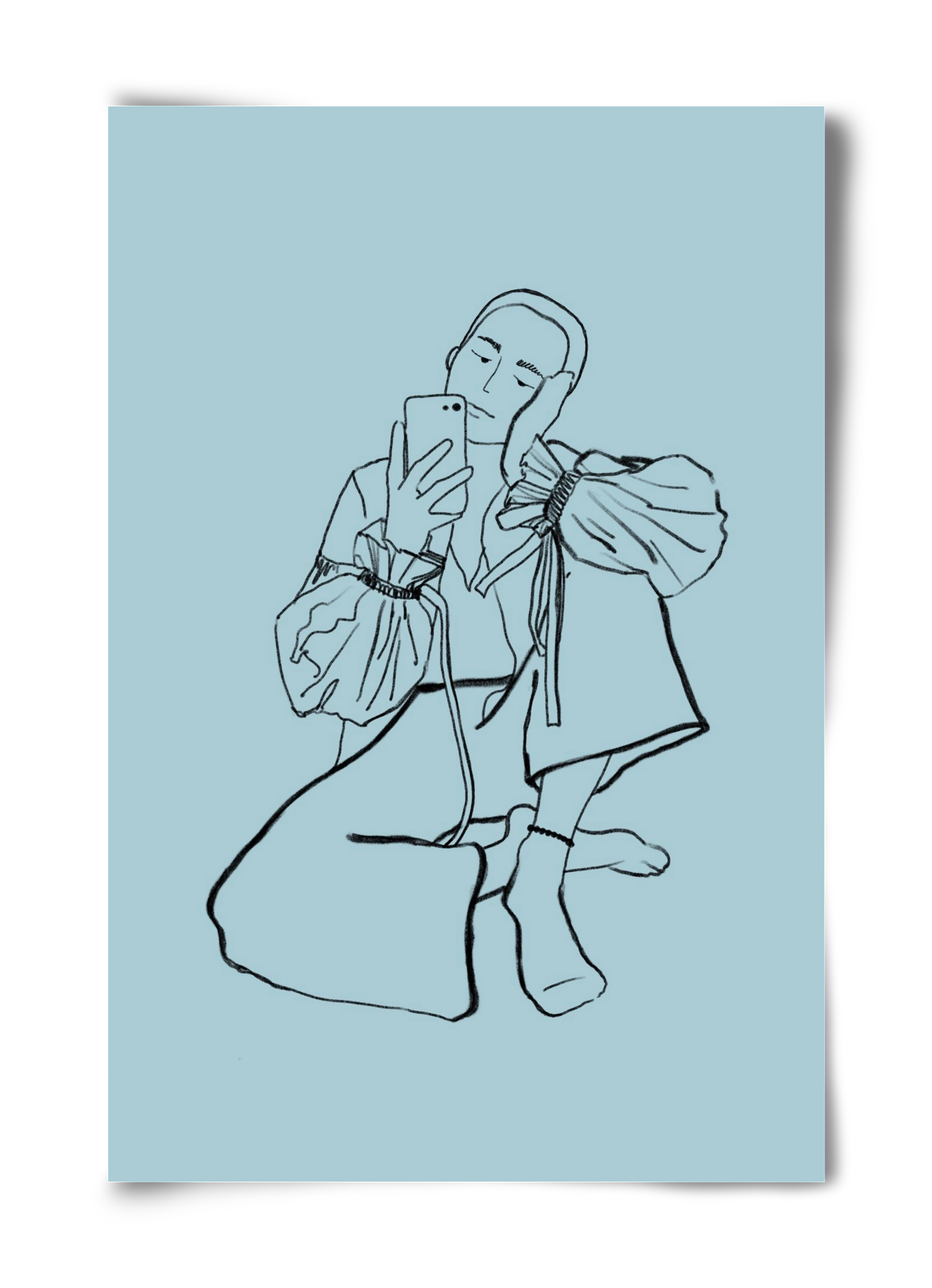 MIRROR SELFIE LIGHT BLUE, 40x60 cm, Keret nélkül