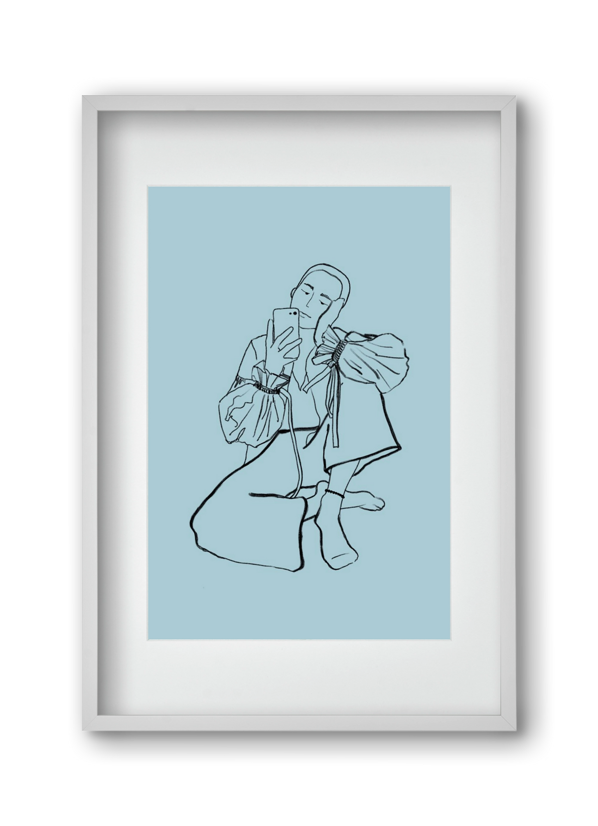 MIRROR SELFIE LIGHT BLUE, 30x45 cm (20x30 cm), Fehér keret, paszpartuval