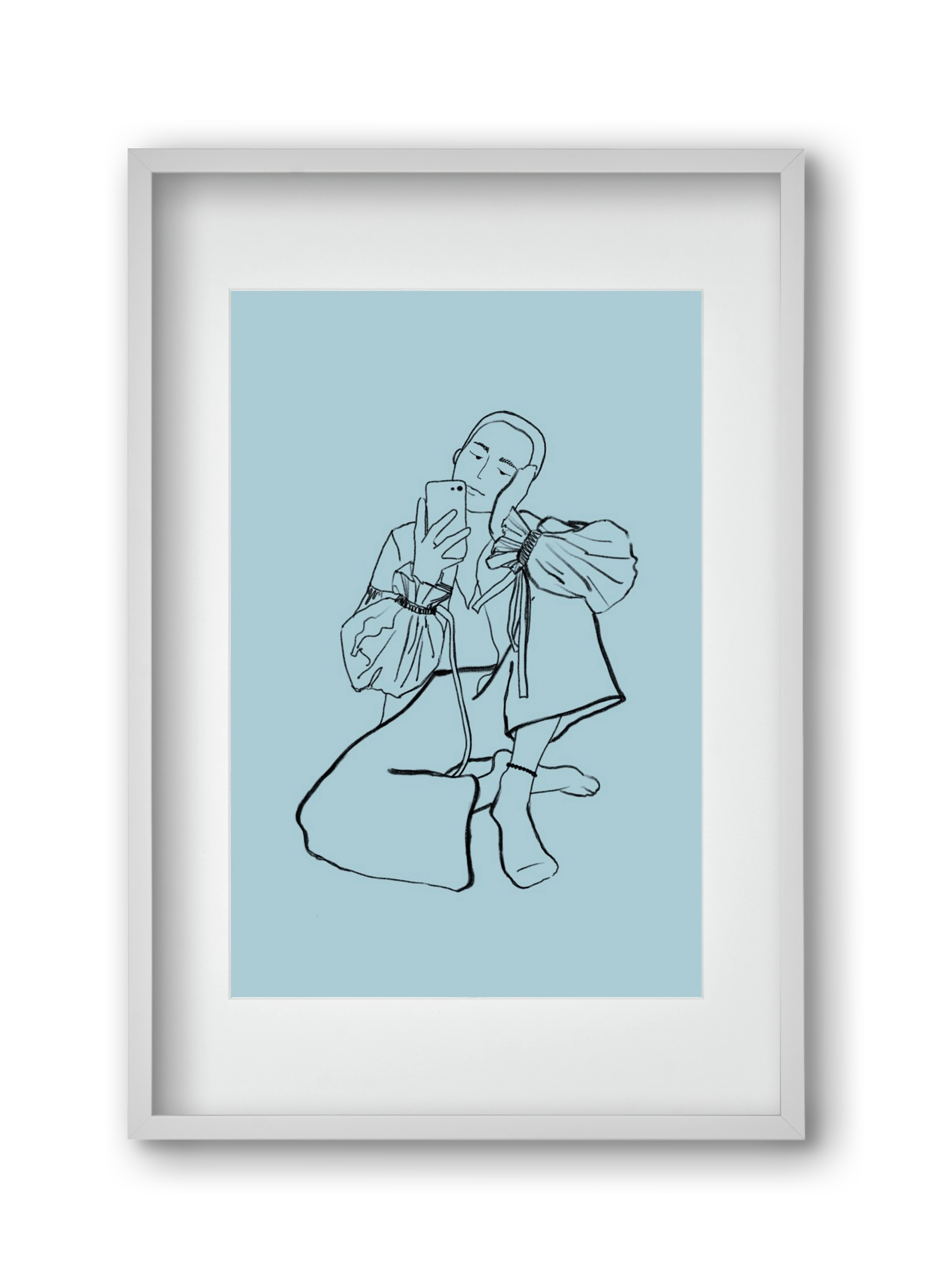 MIRROR SELFIE LIGHT BLUE, 30x45 cm (20x30 cm), Fehér keret, paszpartuval