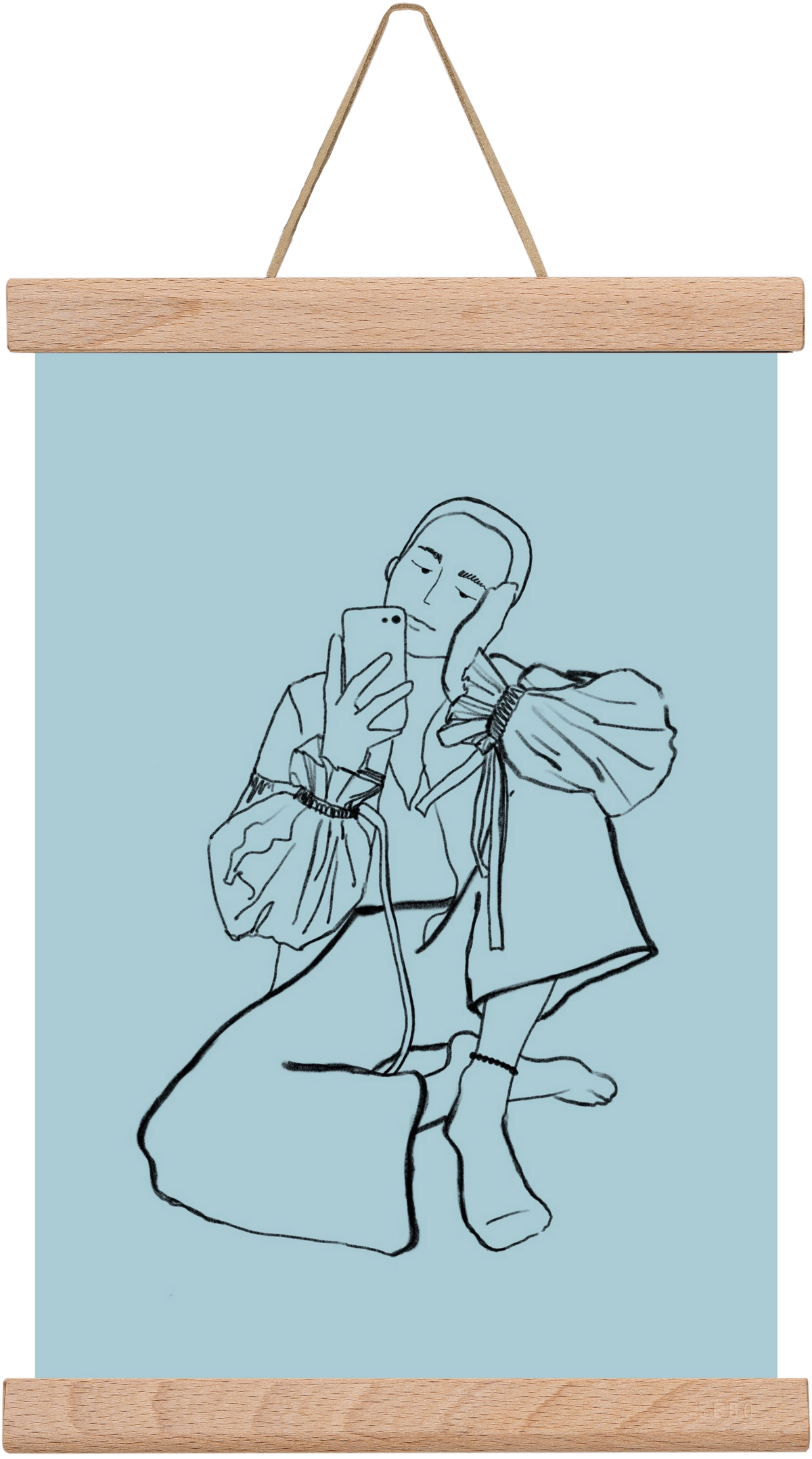 MIRROR SELFIE LIGHT BLUE, 20x30 cm (20x30 cm), Tölgy akasztó