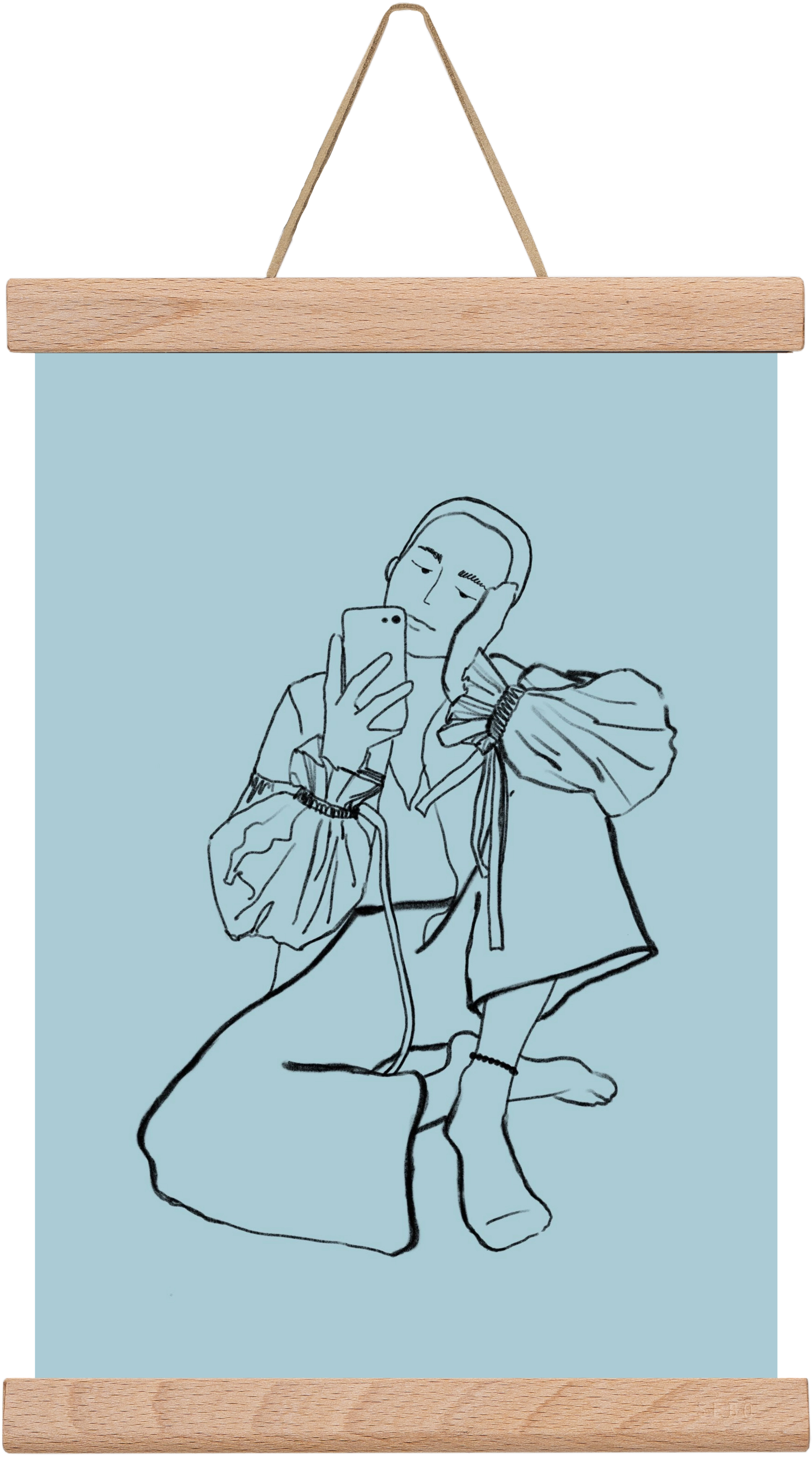 MIRROR SELFIE LIGHT BLUE, 20x30 cm (20x30 cm), Tölgy akasztó