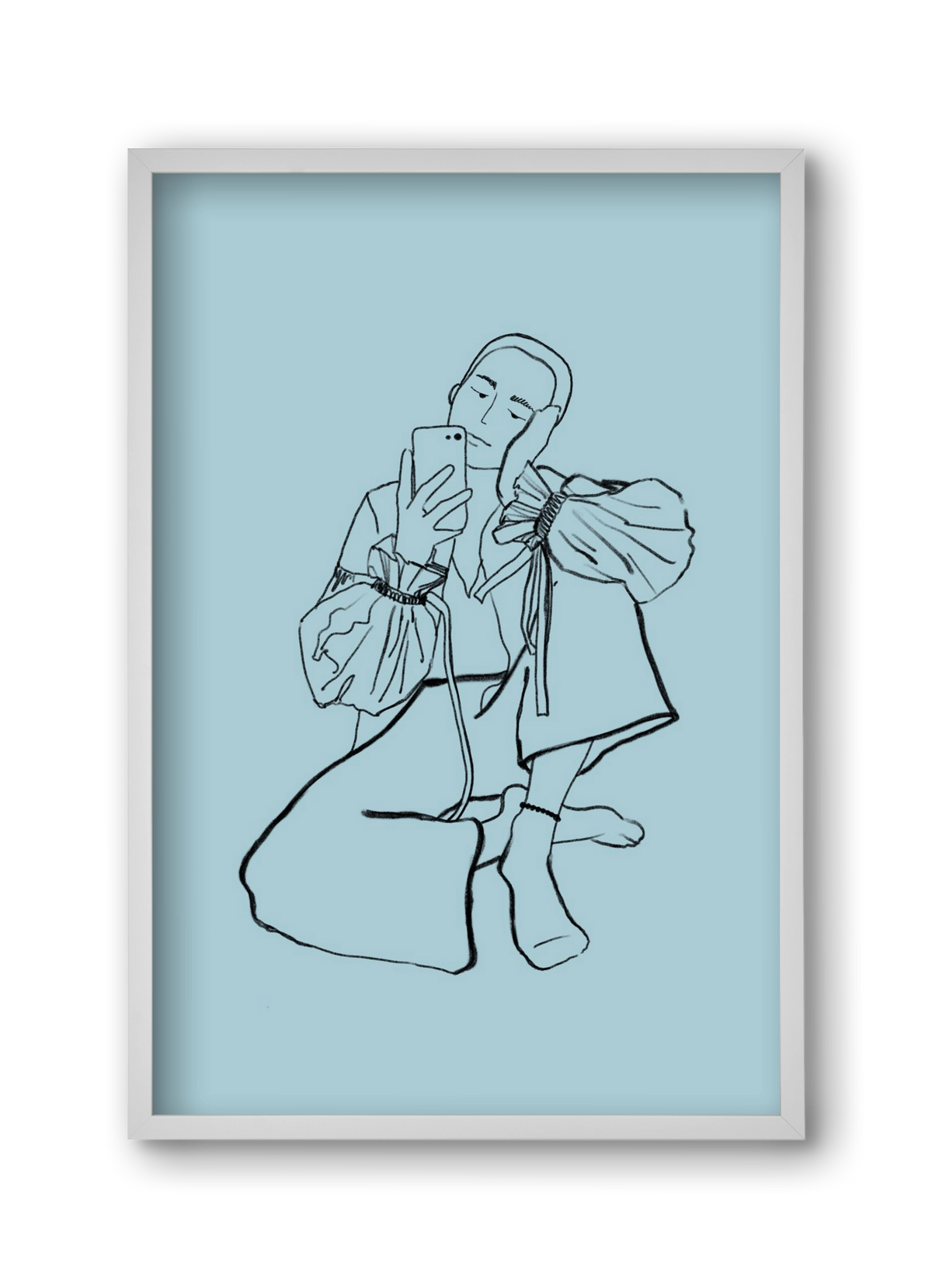 MIRROR SELFIE LIGHT BLUE, 30x45 cm (30x45 cm), Fehér keret