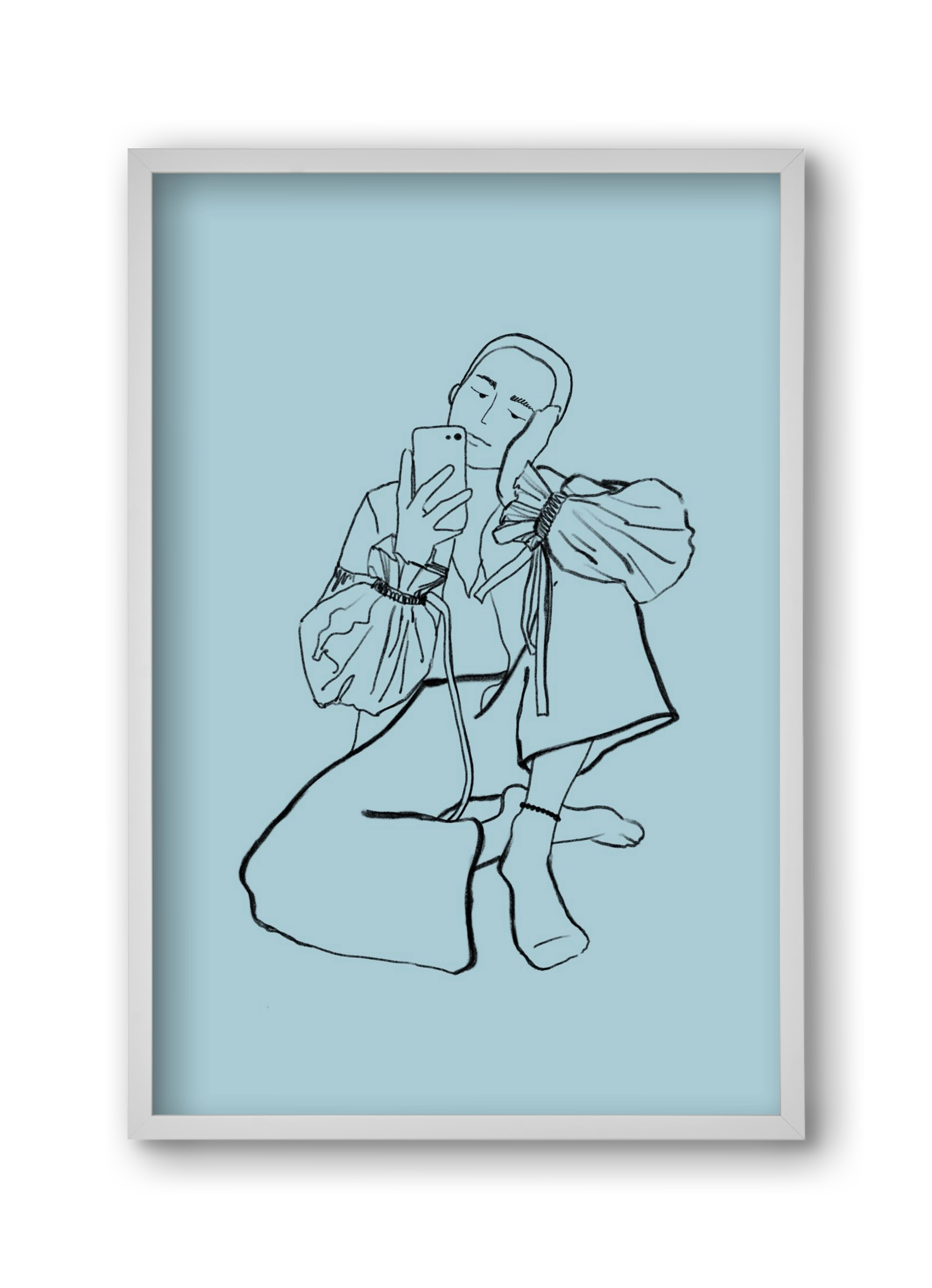 MIRROR SELFIE LIGHT BLUE, 30x45 cm (30x45 cm), Fehér keret