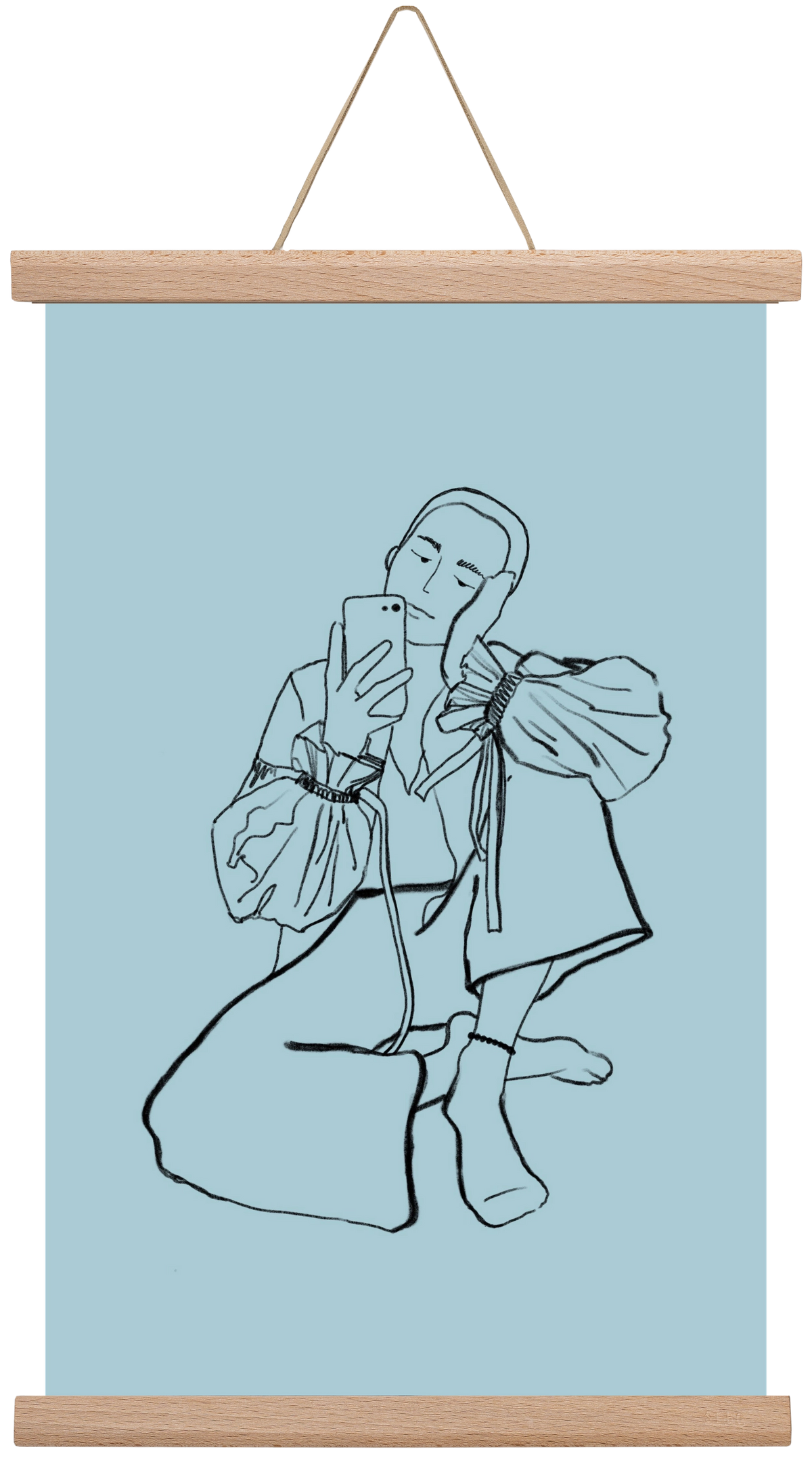 MIRROR SELFIE LIGHT BLUE, 30x45 cm (30x45 cm), Tölgy akasztó