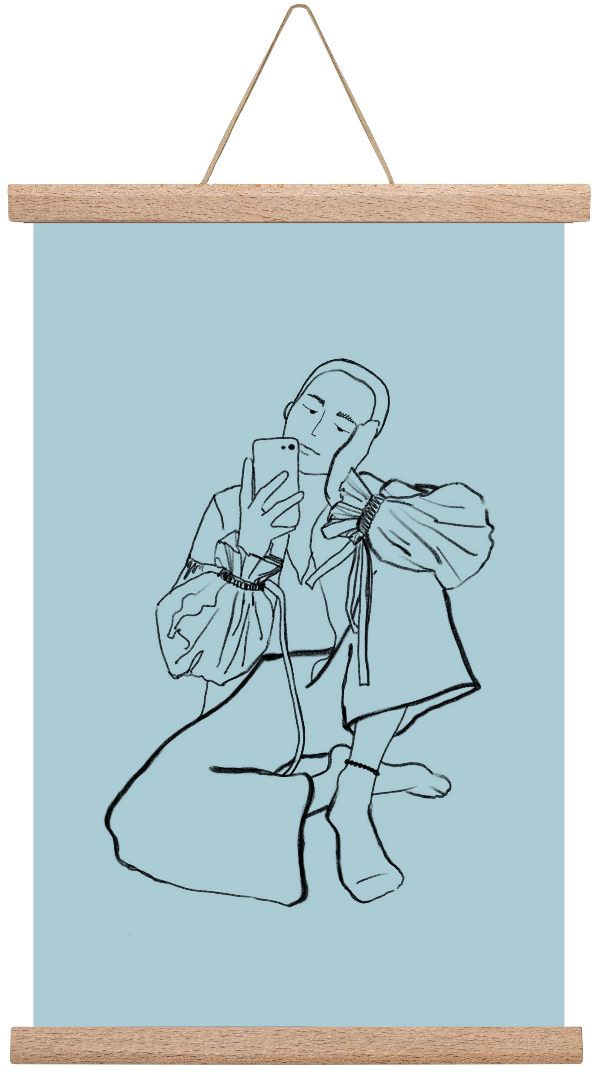 MIRROR SELFIE LIGHT BLUE, 30x45 cm (30x45 cm), Tölgy akasztó