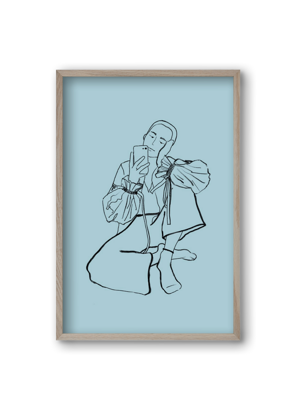 MIRROR SELFIE LIGHT BLUE, 20x30 cm (20x30 cm), Tölgy keret