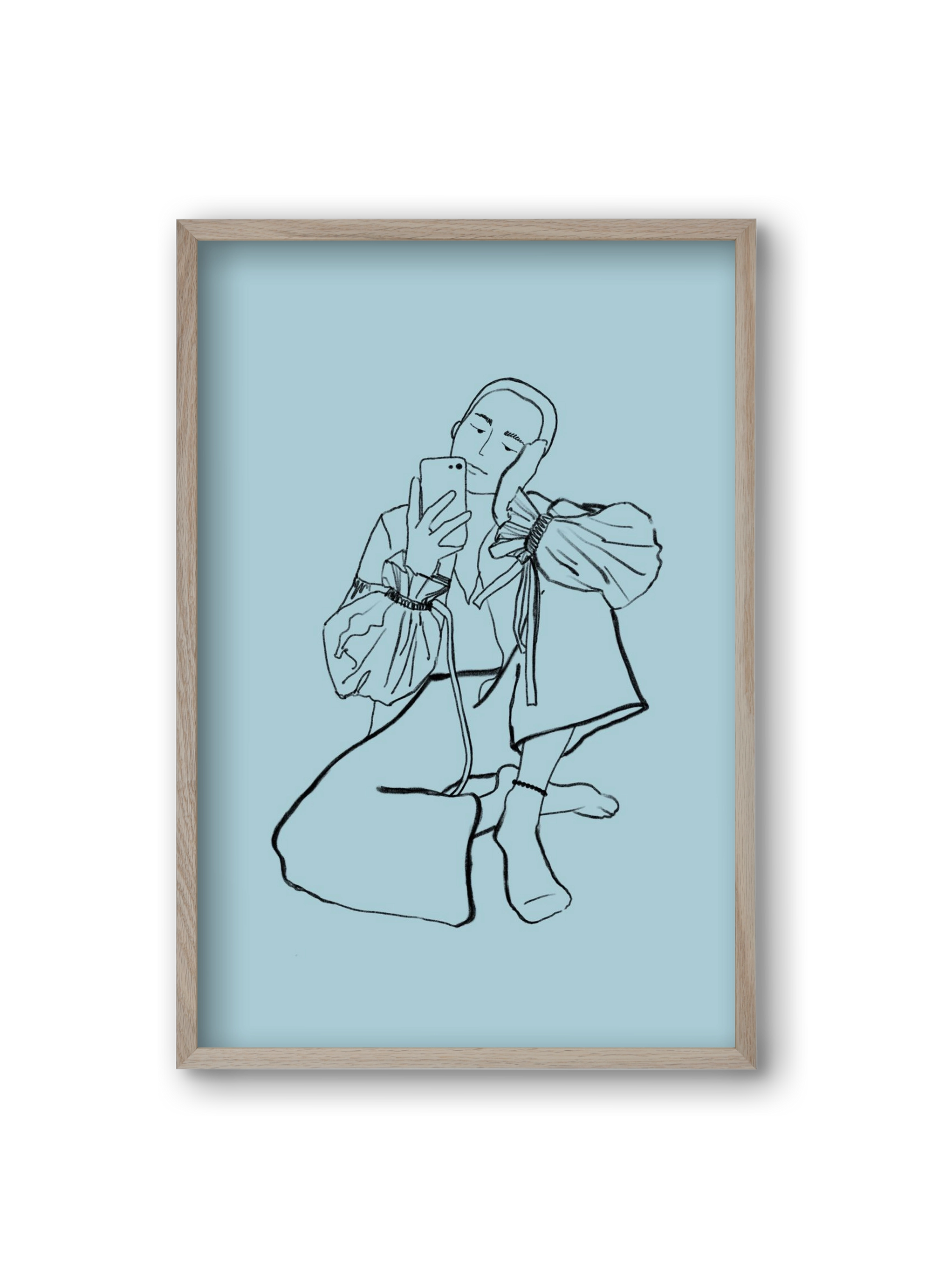 MIRROR SELFIE LIGHT BLUE, 20x30 cm (20x30 cm), Tölgy keret