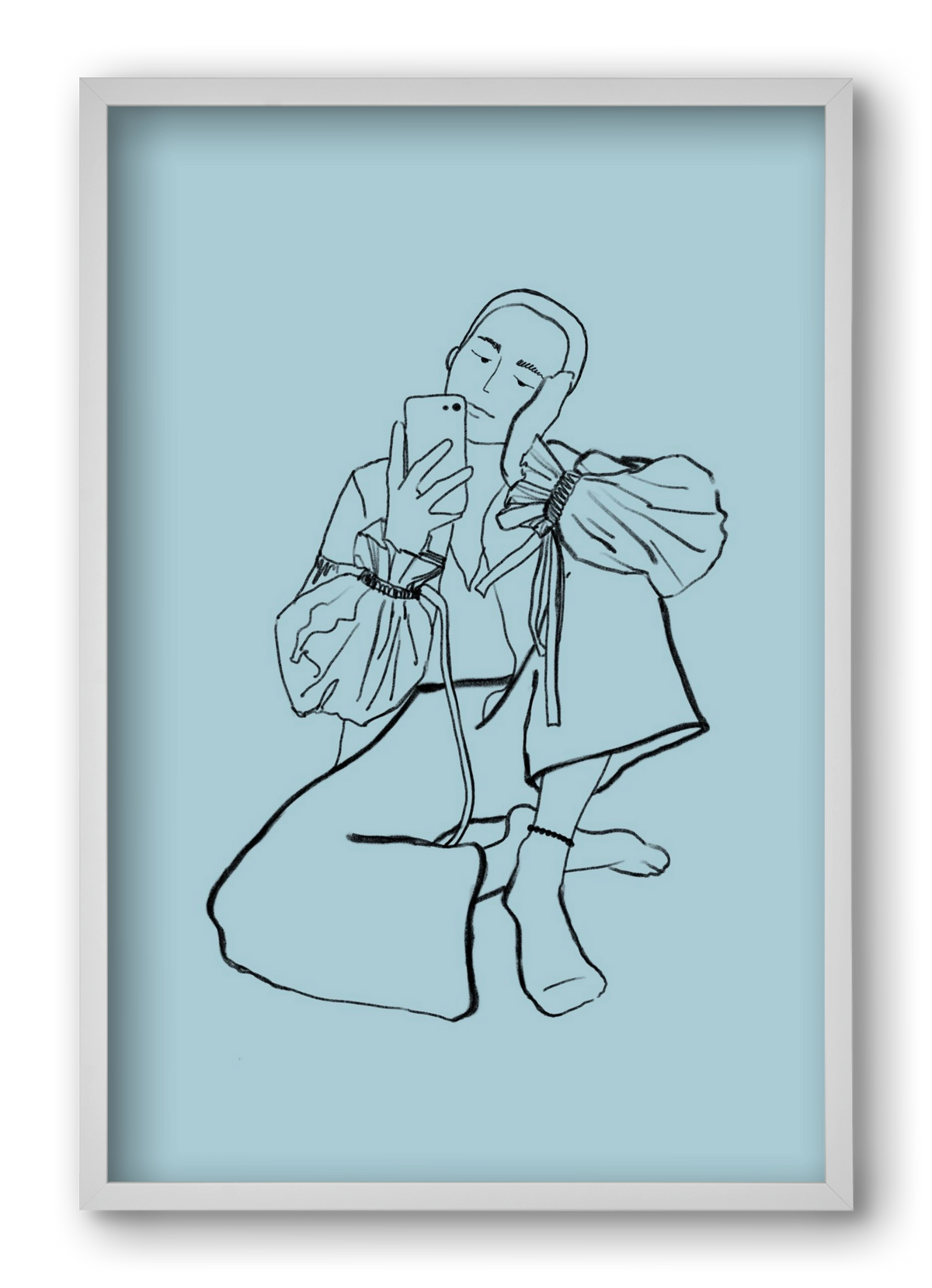 MIRROR SELFIE LIGHT BLUE, 40x60 cm (40x60 cm), Fehér keret