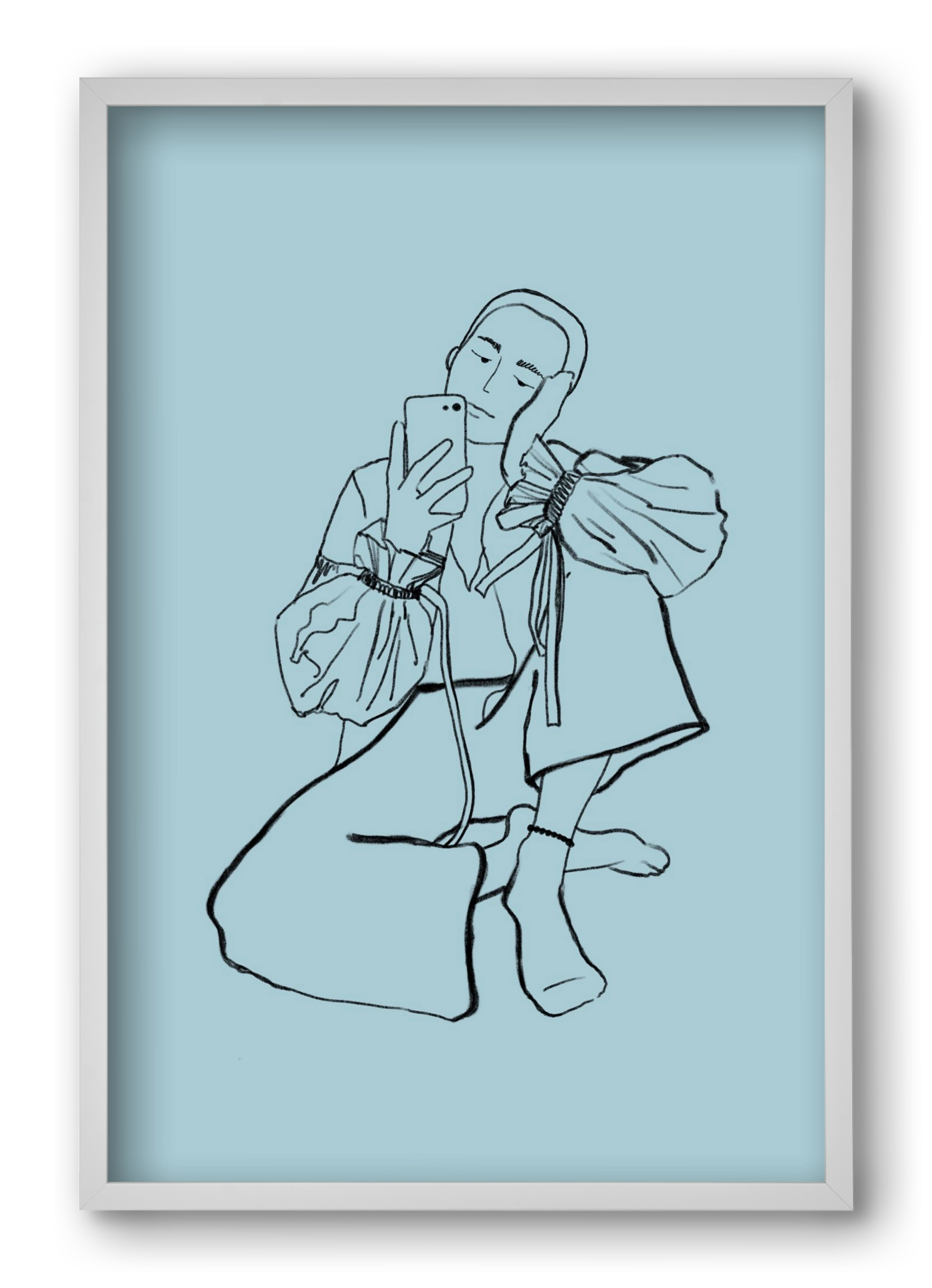 MIRROR SELFIE LIGHT BLUE, 40x60 cm (40x60 cm), Fehér keret