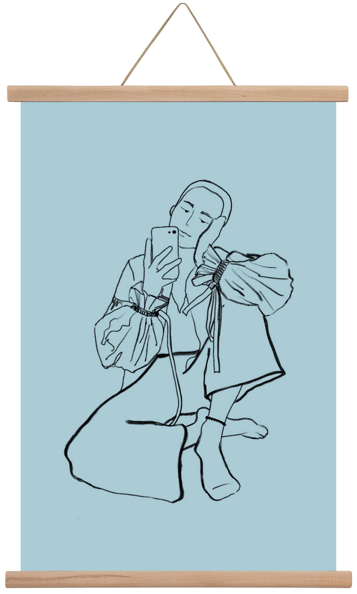 MIRROR SELFIE LIGHT BLUE, 40x60 cm (40x60 cm), Tölgy akasztó