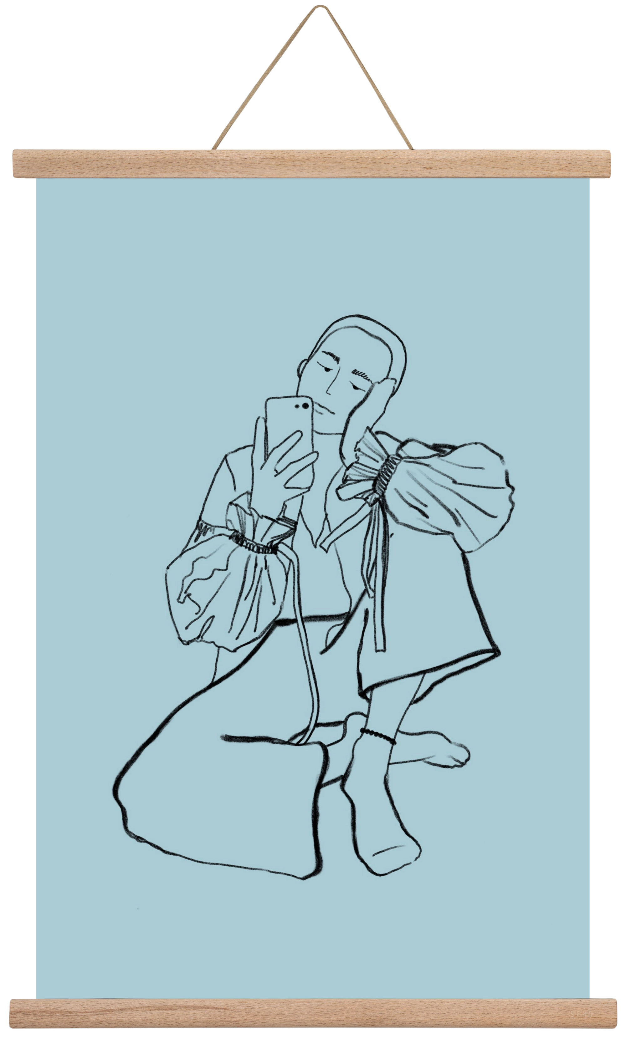 MIRROR SELFIE LIGHT BLUE, 40x60 cm (40x60 cm), Tölgy akasztó