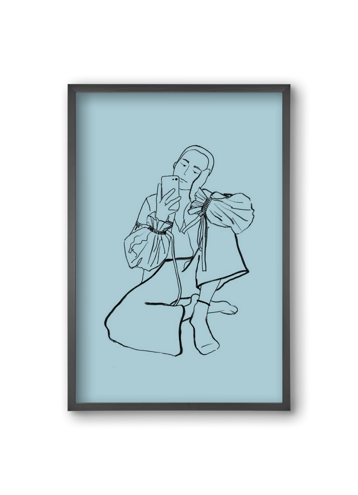 MIRROR SELFIE LIGHT BLUE, 20x30 cm (20x30 cm), Fekete keret