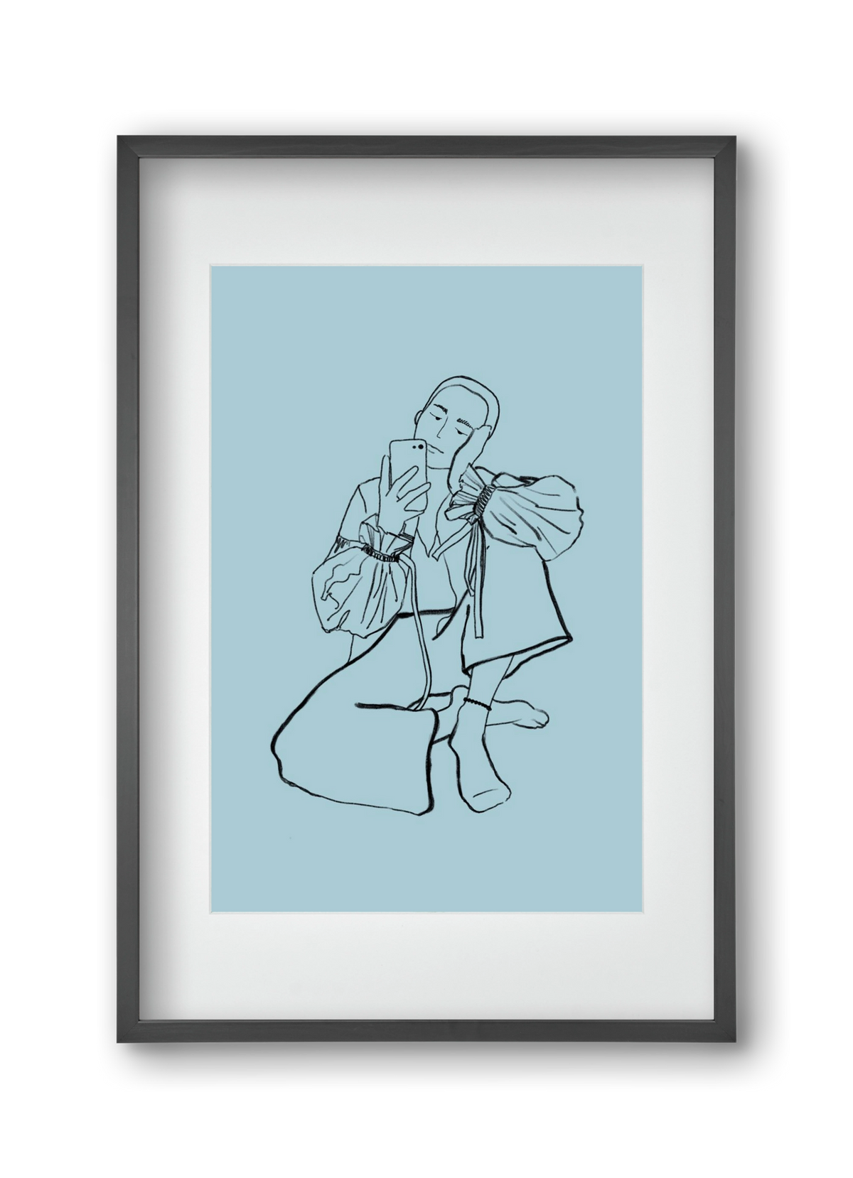 MIRROR SELFIE LIGHT BLUE, 30x45 cm (20x30 cm), Fekete keret, paszpartuval