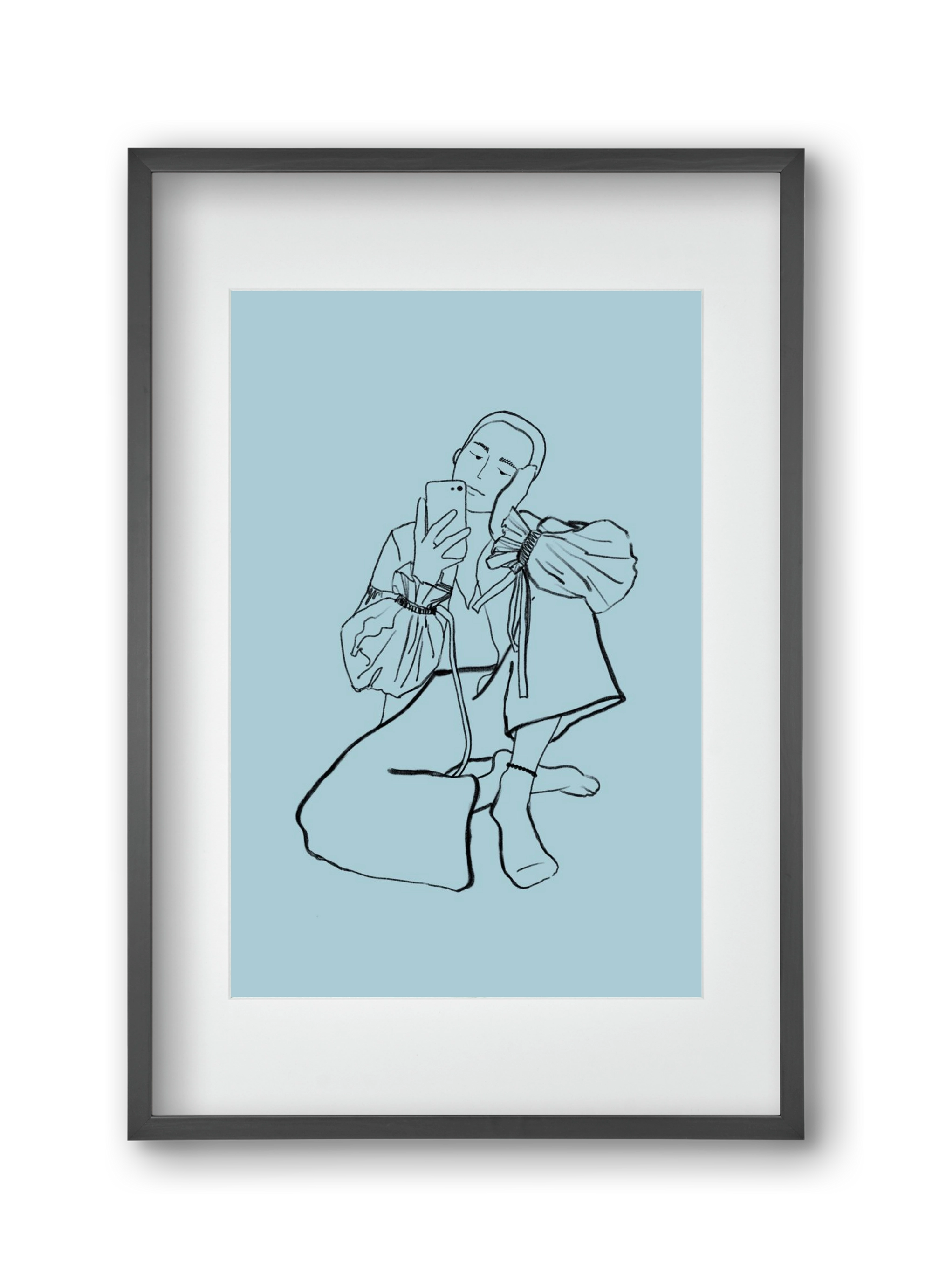 MIRROR SELFIE LIGHT BLUE, 30x45 cm (20x30 cm), Fekete keret, paszpartuval