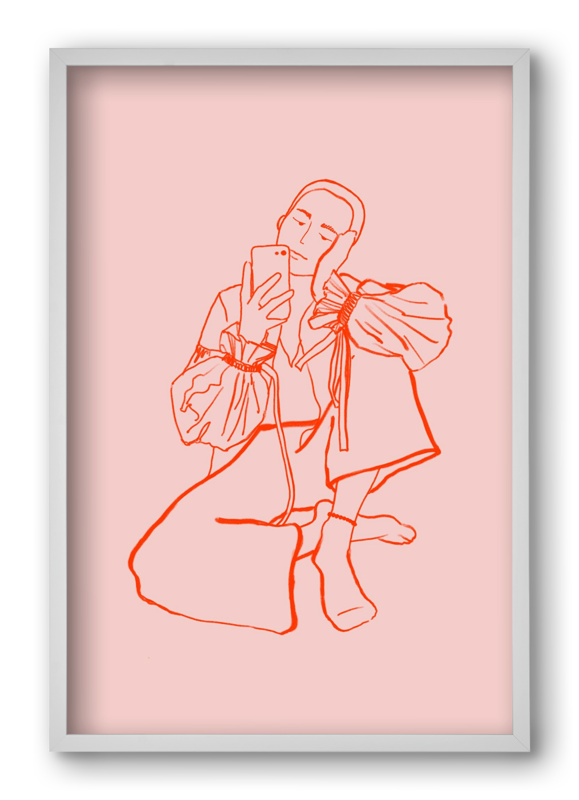 MIRROR SELFIE PINK, 40x60 cm (40x60 cm), Fehér keret