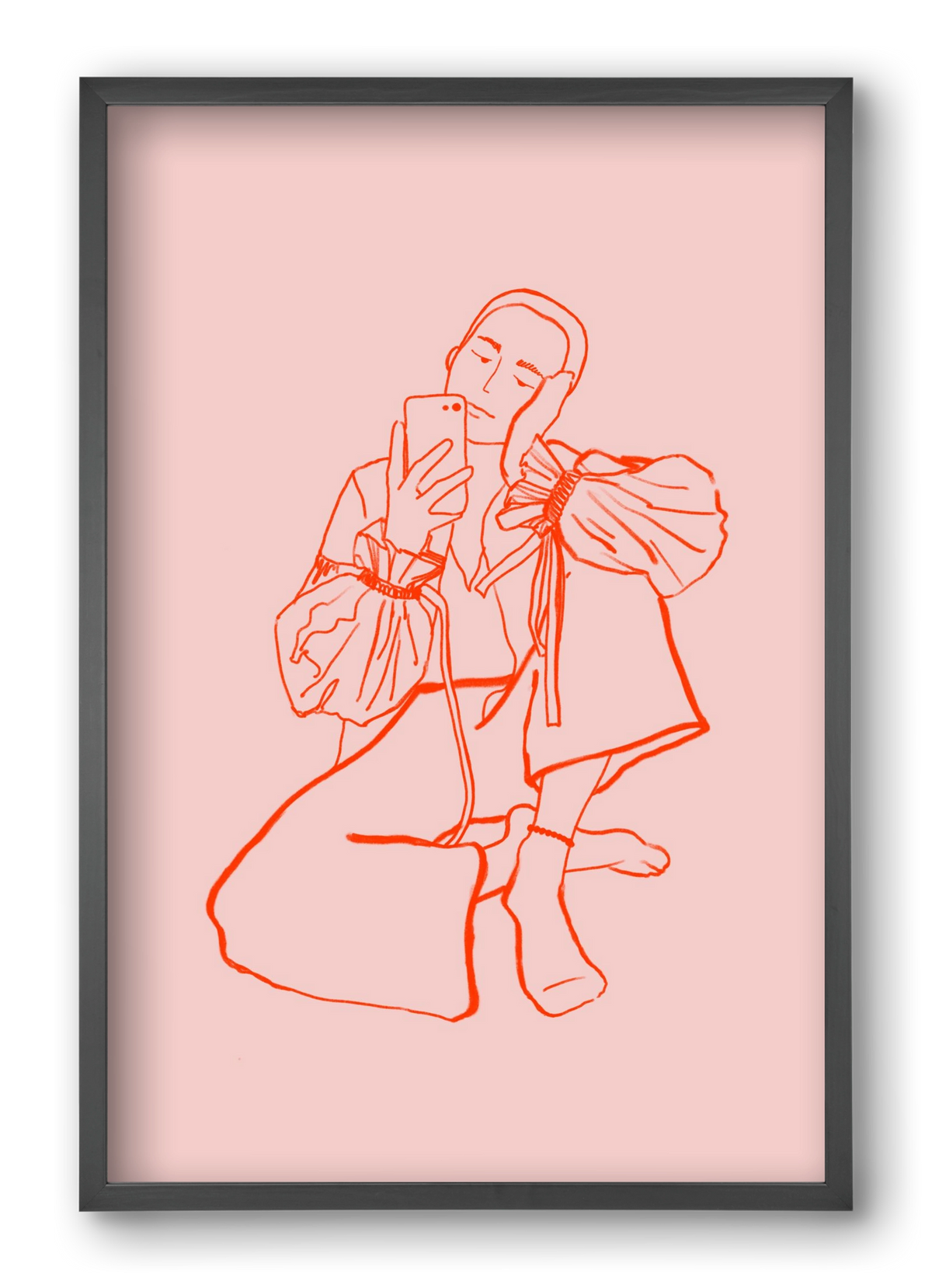 MIRROR SELFIE PINK, 40x60 cm (40x60 cm), Fekete keret