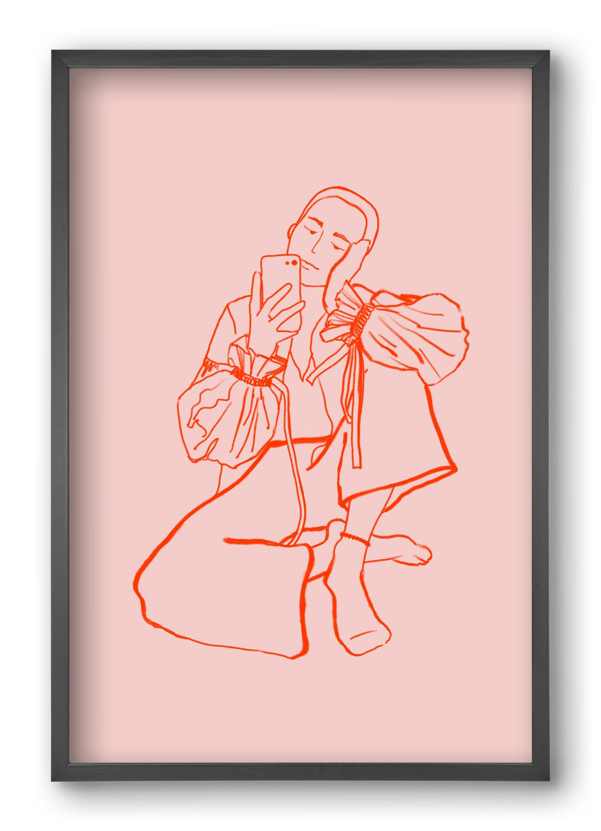 MIRROR SELFIE PINK, 40x60 cm (40x60 cm), Fekete keret