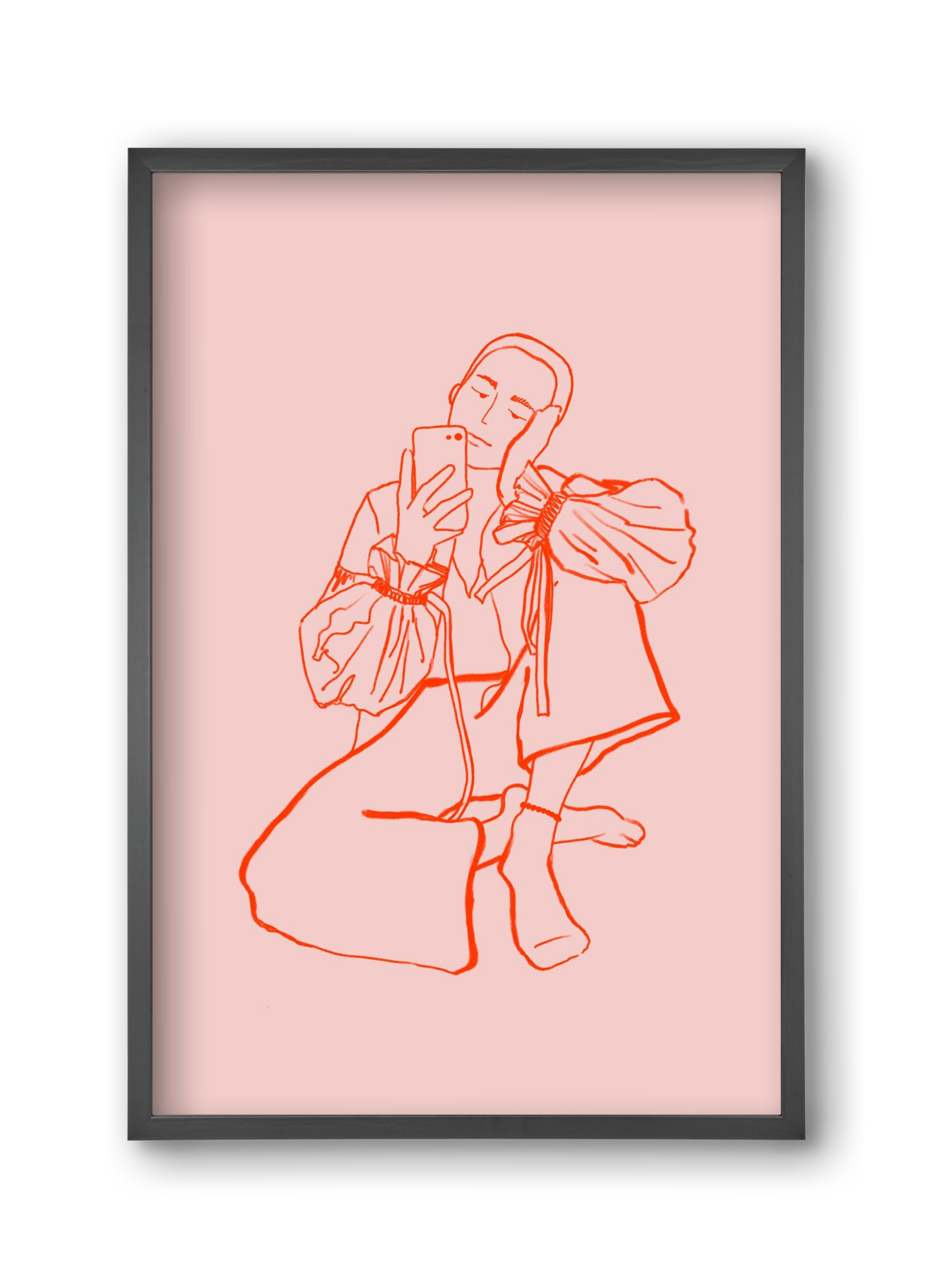 MIRROR SELFIE PINK, 30x45 cm (30x45 cm), Fekete keret