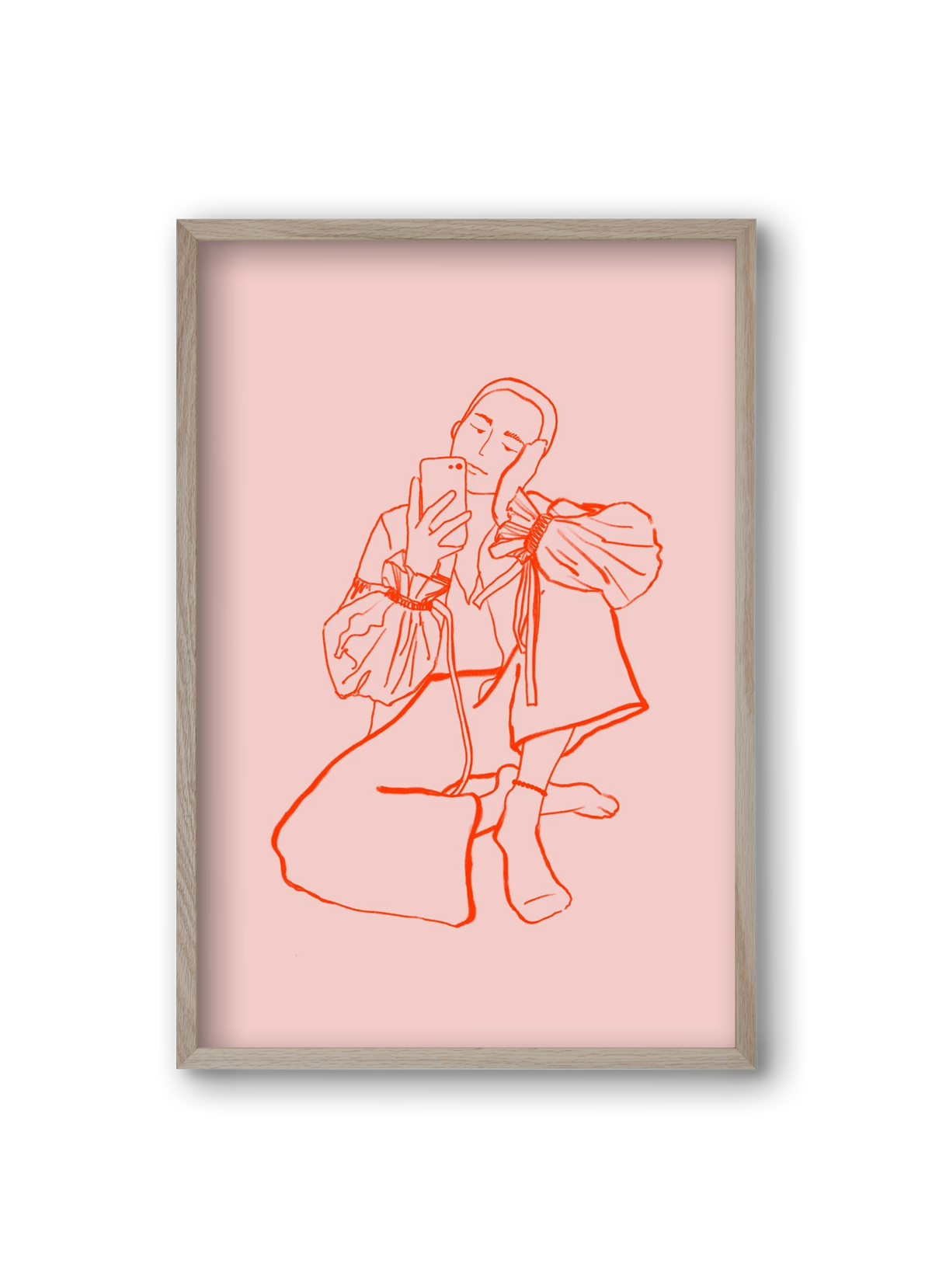 MIRROR SELFIE PINK, 20x30 cm (20x30 cm), Tölgy keret