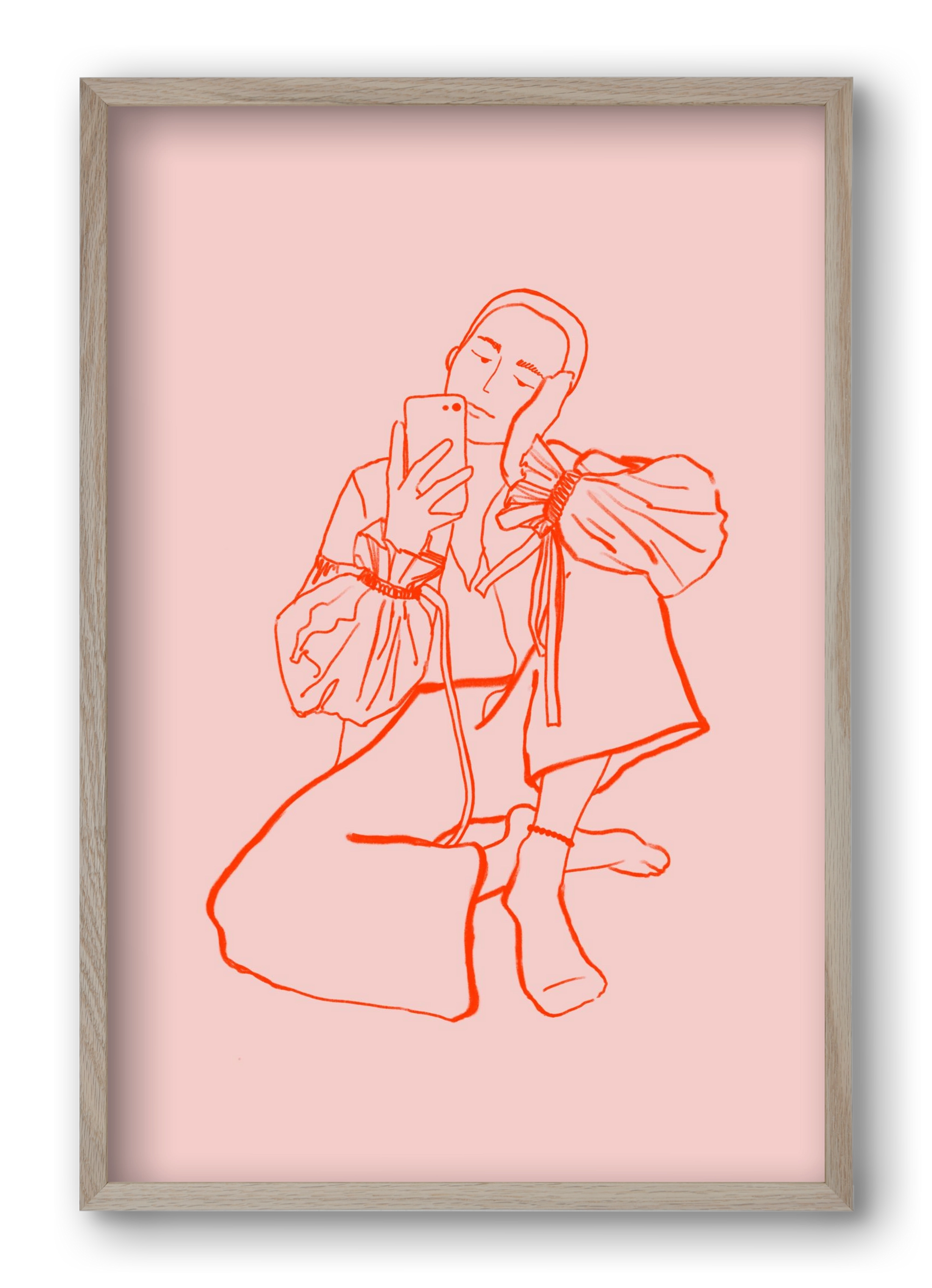 MIRROR SELFIE PINK, 40x60 cm (40x60 cm), Tölgy keret