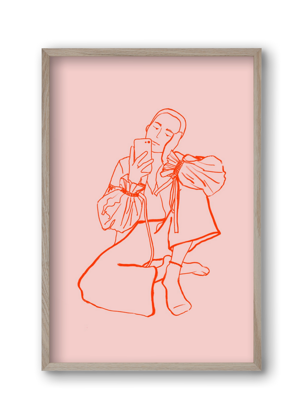 MIRROR SELFIE PINK, 30x45 cm (30x45 cm), Tölgy keret