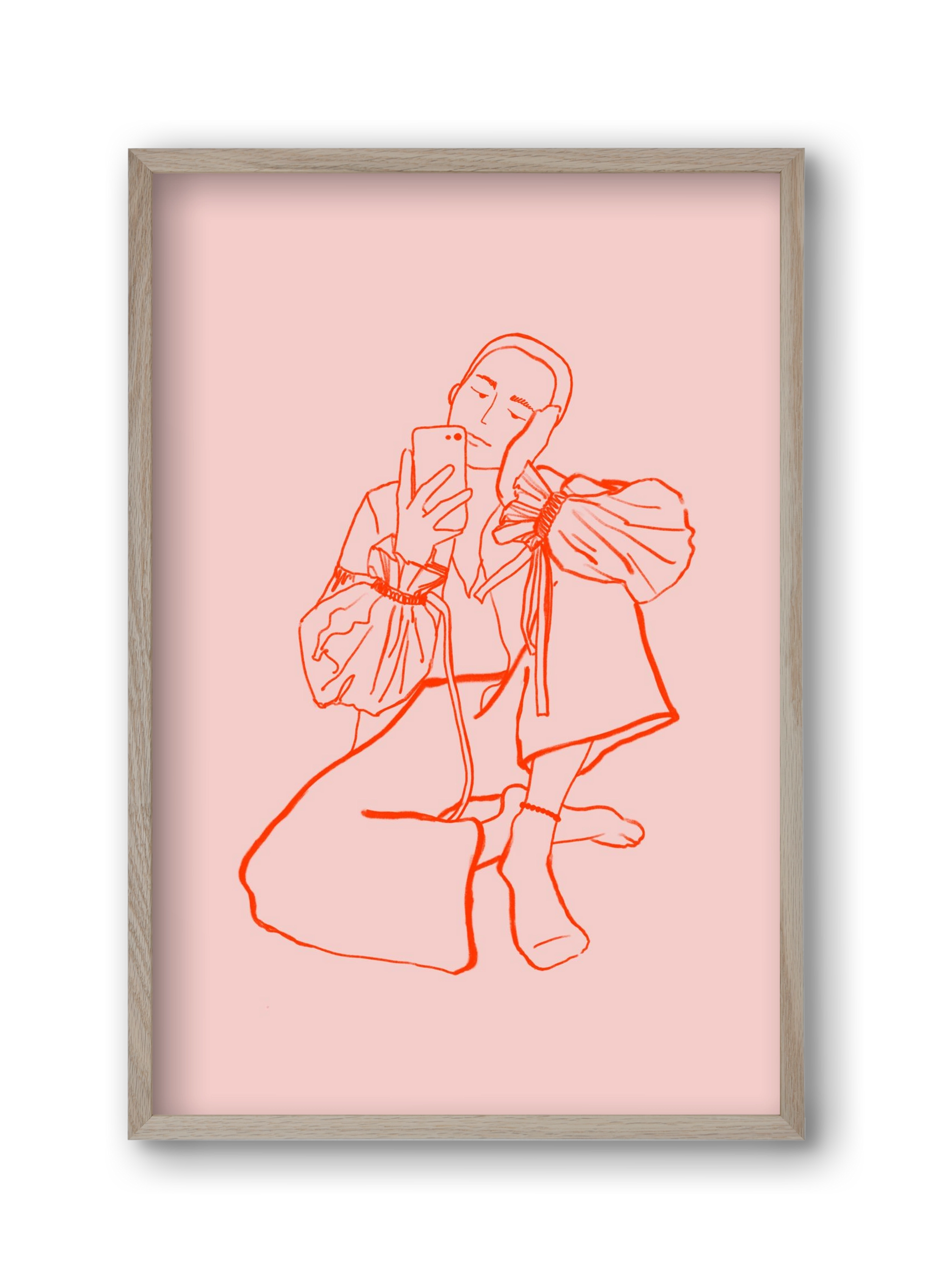 MIRROR SELFIE PINK, 30x45 cm (30x45 cm), Tölgy keret