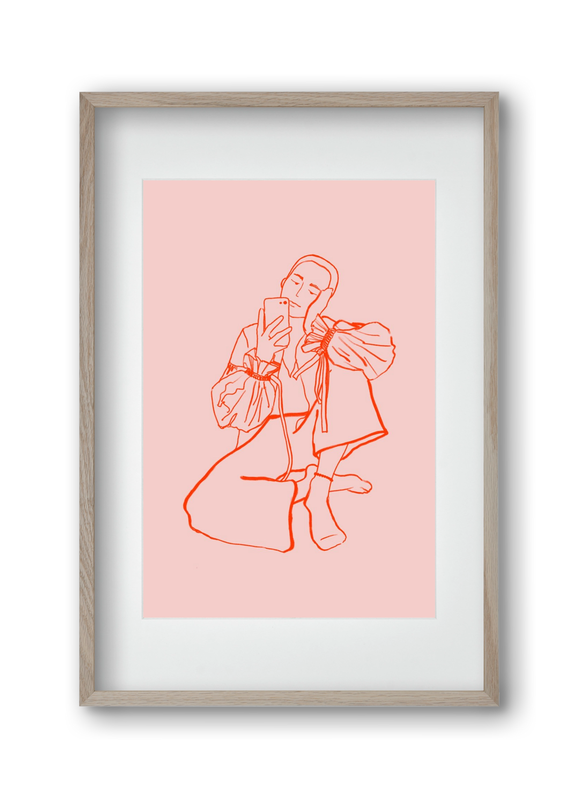 MIRROR SELFIE PINK, 30x45 cm (20x30 cm), Tölgy keret, paszpartuval