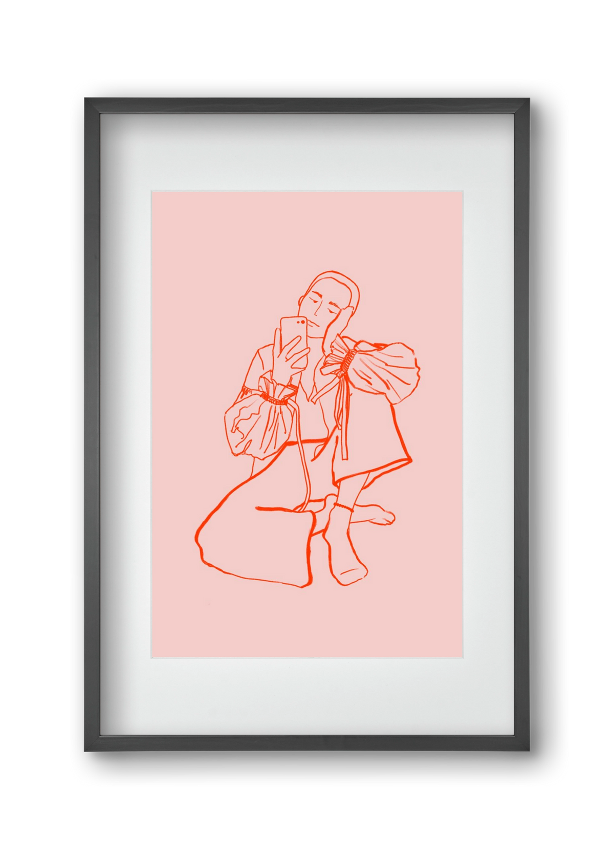 MIRROR SELFIE PINK, 30x45 cm (20x30 cm), Fekete keret, paszpartuval