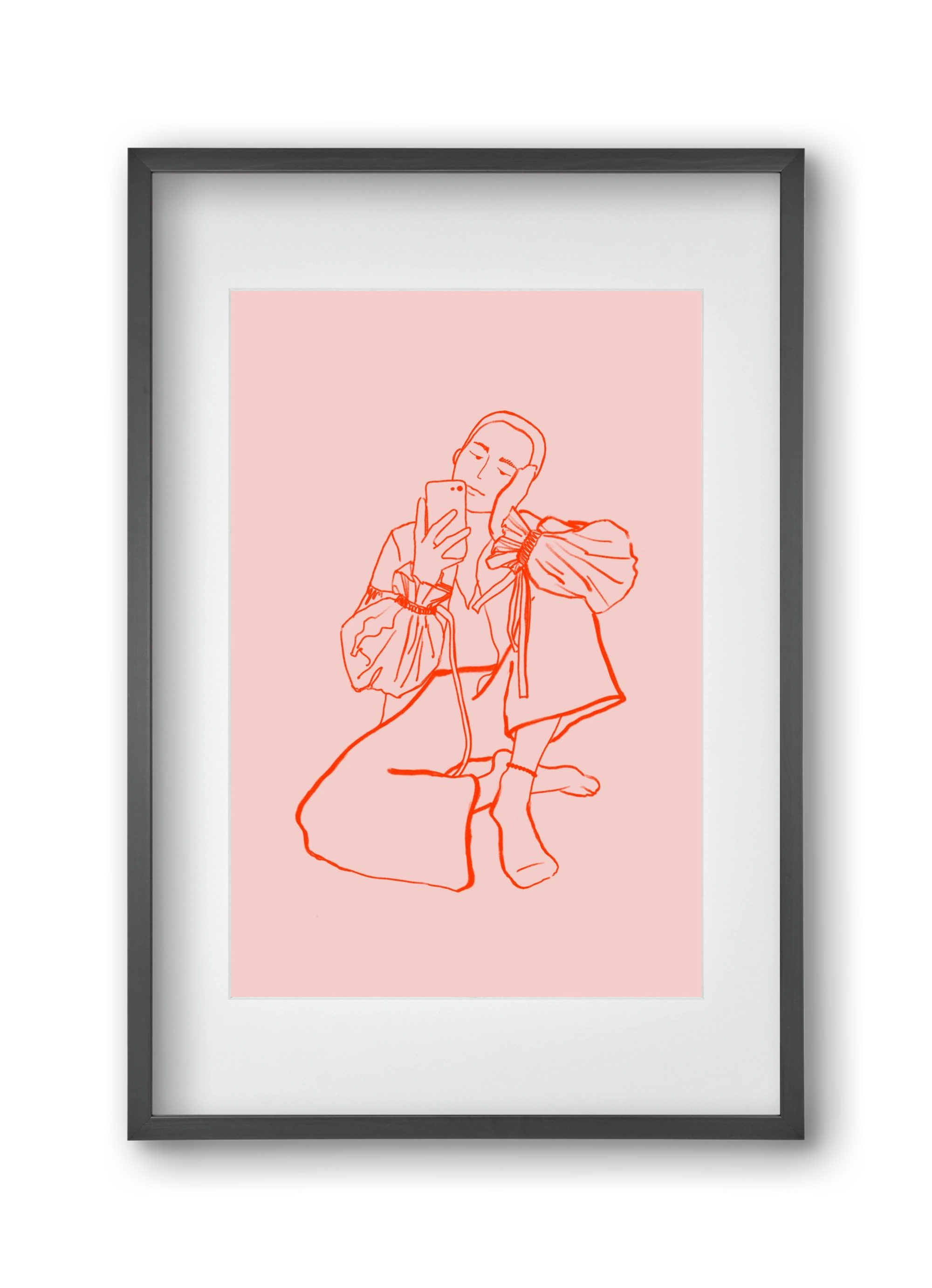 MIRROR SELFIE PINK, 30x45 cm (20x30 cm), Fekete keret, paszpartuval