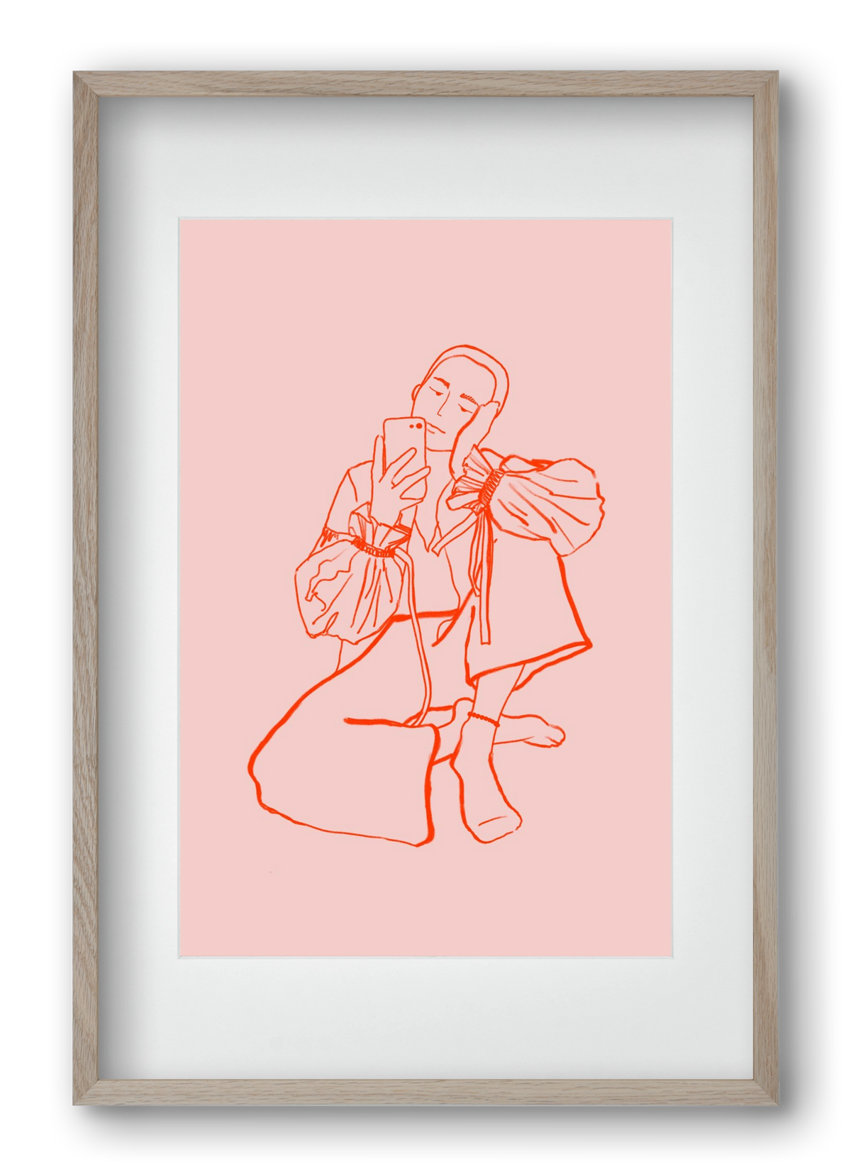 MIRROR SELFIE PINK, 40x60 cm (30x45 cm), Tölgy keret, paszpartuval