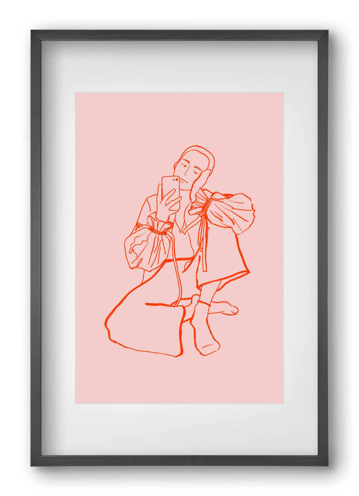 MIRROR SELFIE PINK, 40x60 cm (30x45 cm), Fekete keret, paszpartuval