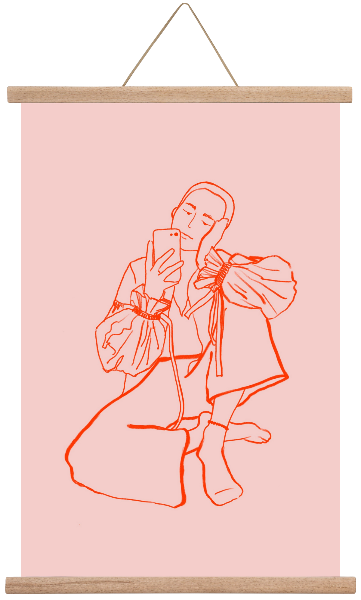 MIRROR SELFIE PINK, 40x60 cm (40x60 cm), Tölgy akasztó