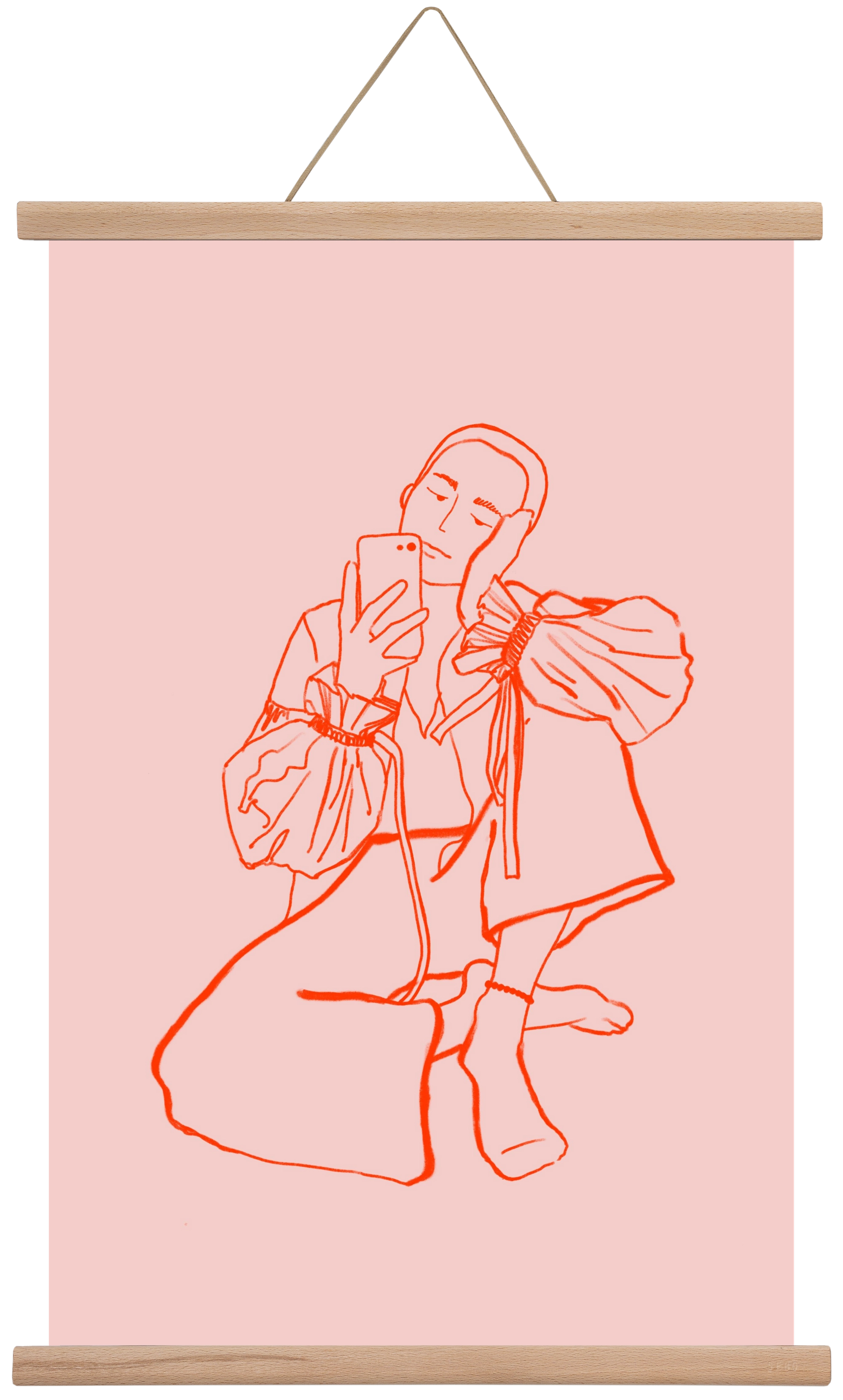 MIRROR SELFIE PINK, 40x60 cm (40x60 cm), Tölgy akasztó