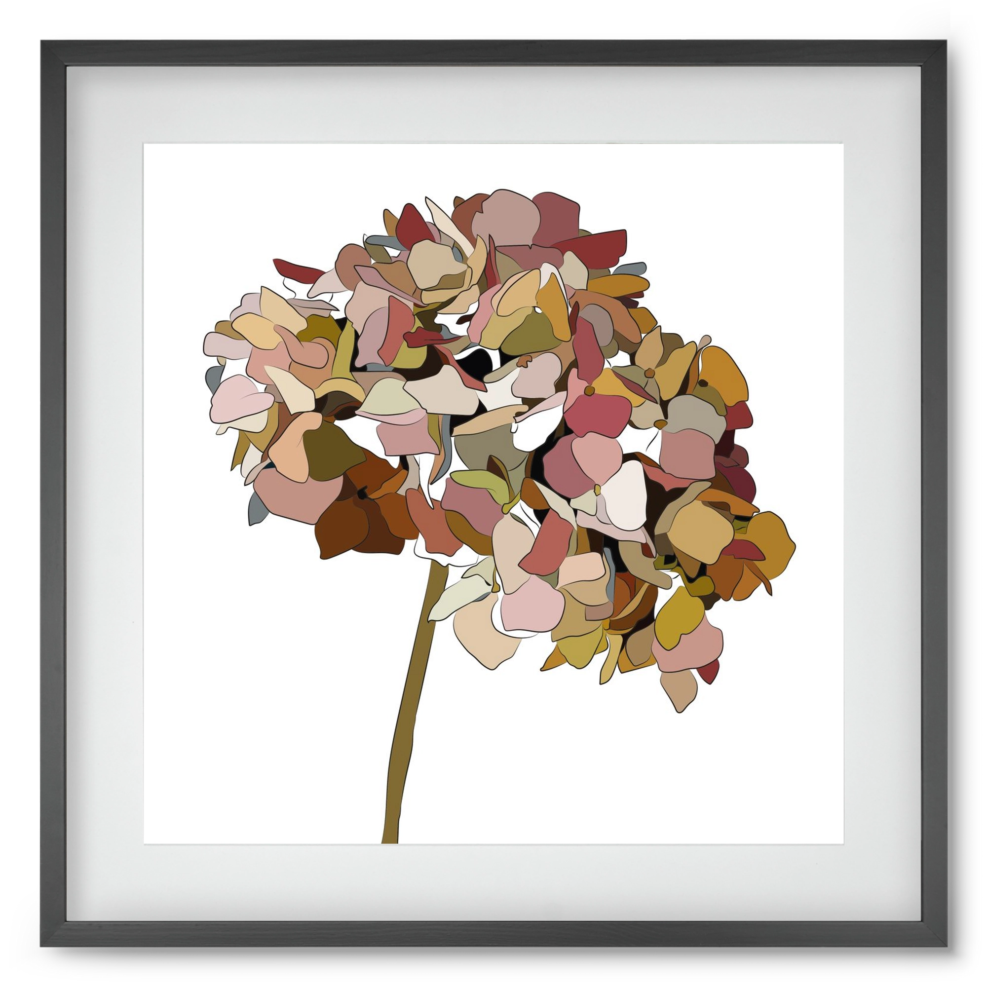 Hortenzia, 50x50 cm (40x40 cm), Fekete keret, paszpartuval