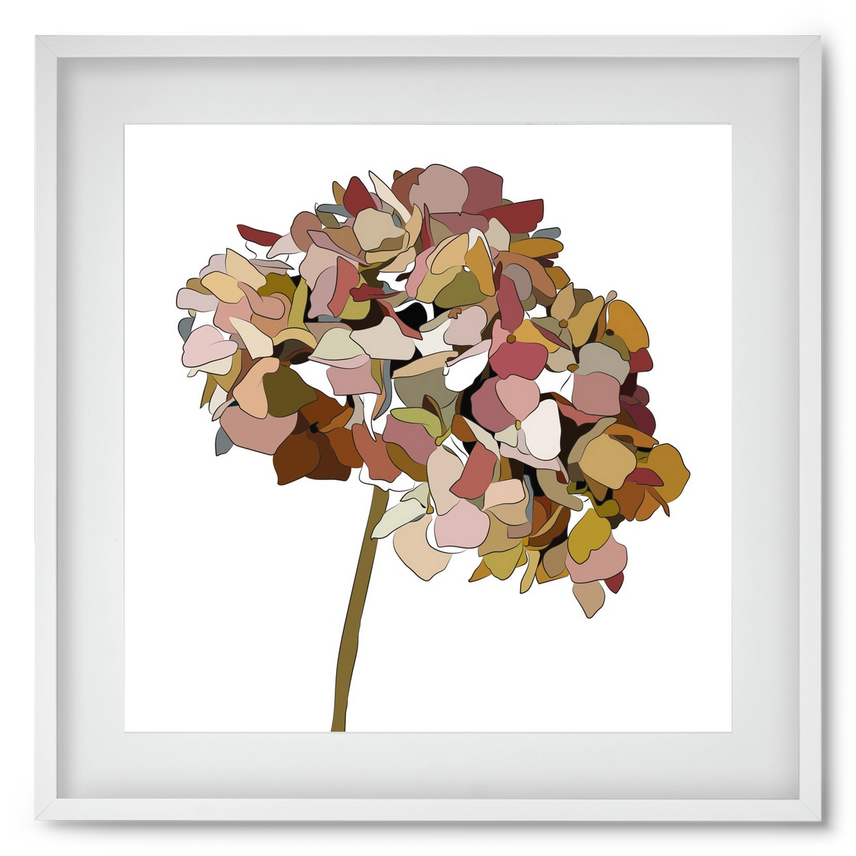 Hortenzia, 50x50 cm (40x40 cm), Fehér keret, paszpartuval