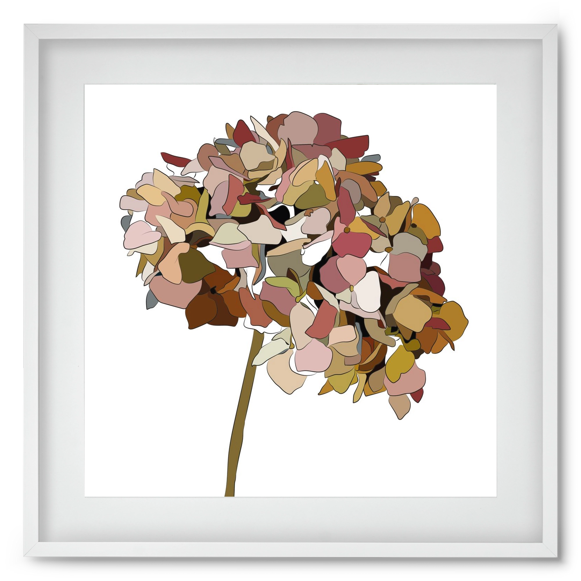 Hortenzia, 50x50 cm (40x40 cm), Fehér keret, paszpartuval