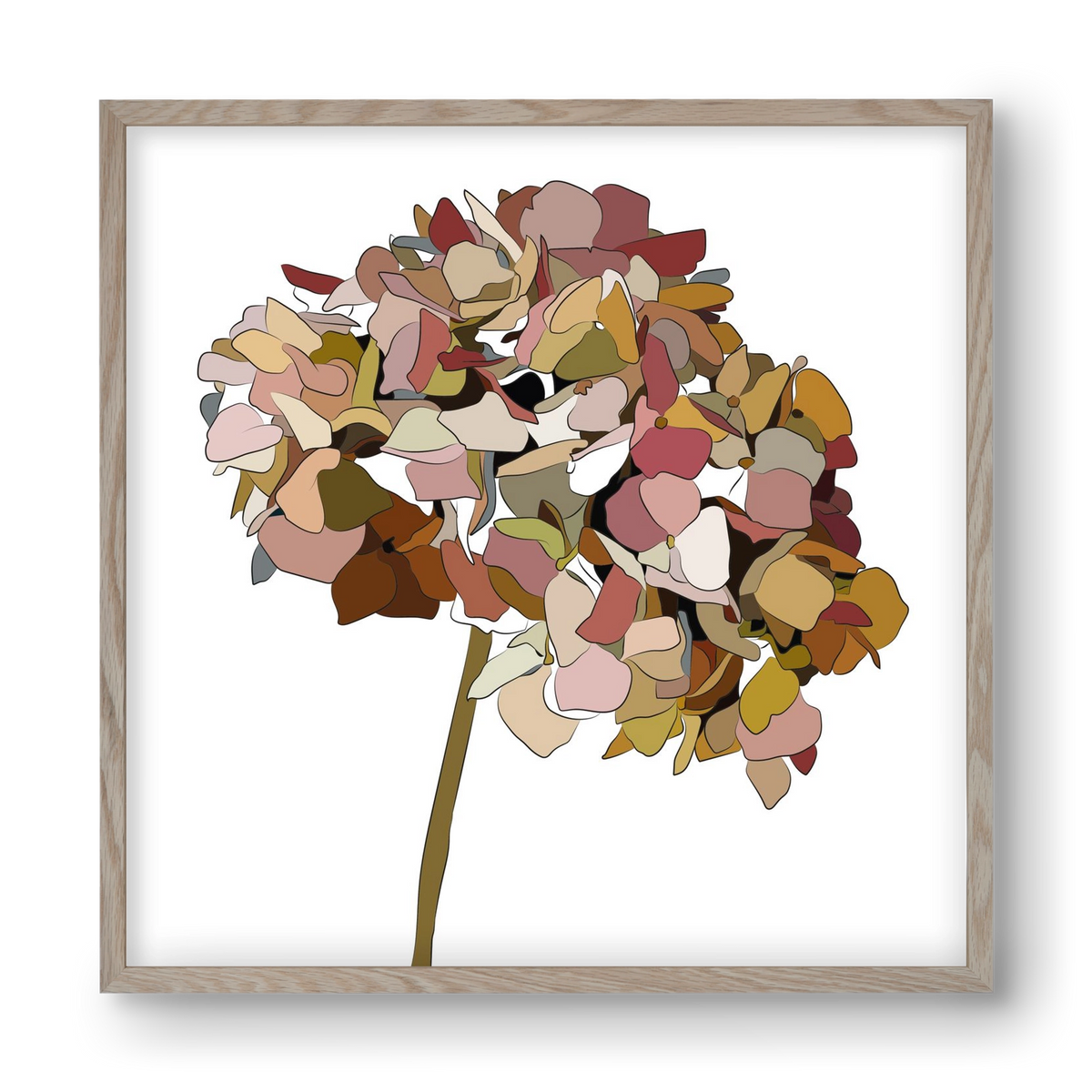 Hortenzia, 40x40 cm (40x40 cm), Tölgy keret