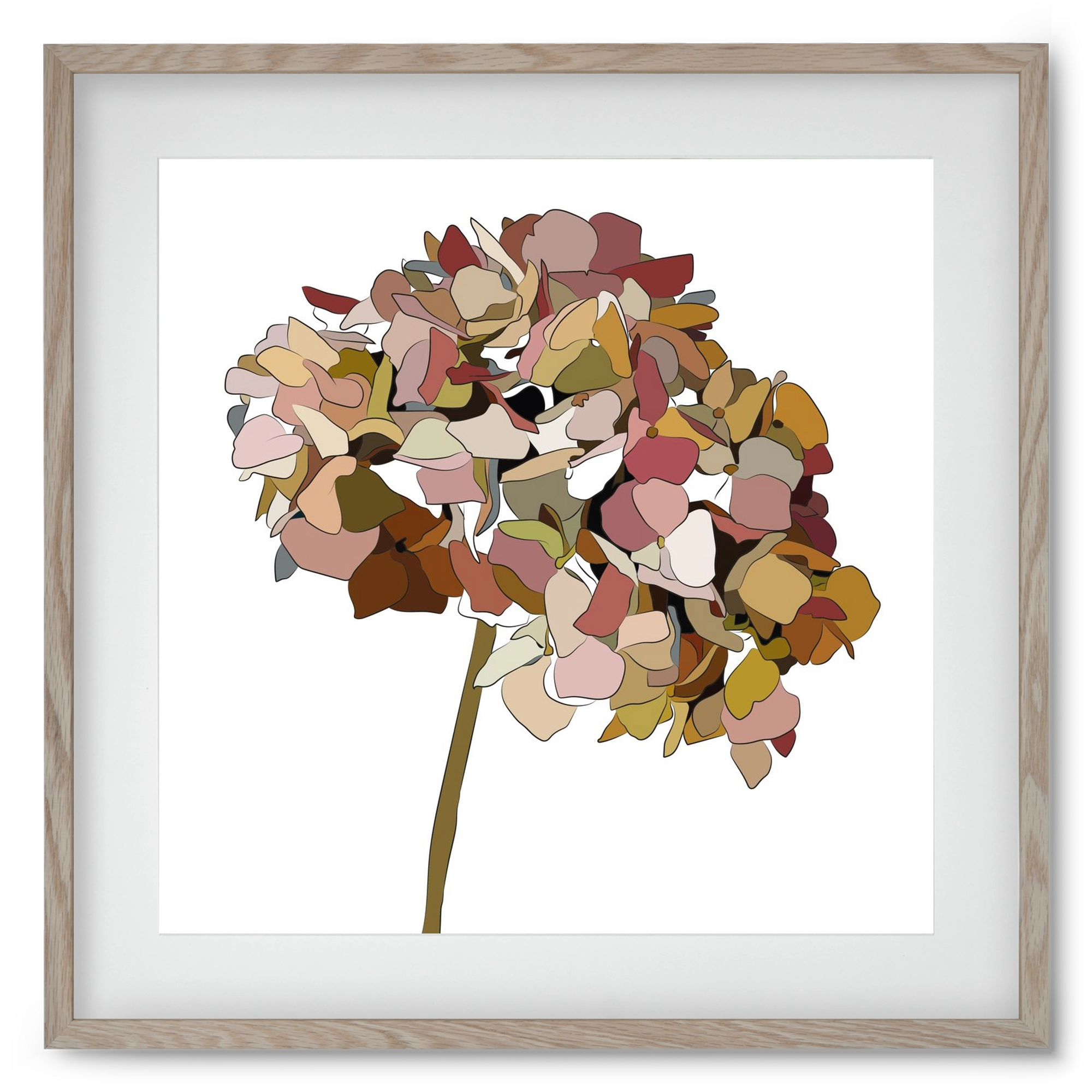 Hortenzia, 50x50 cm (40x40 cm), Tölgy keret, paszpartuval