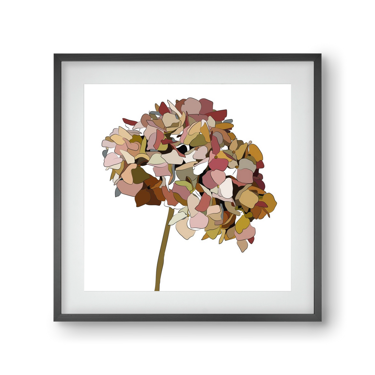 Hortenzia, 30x30 cm (20x20 cm), Fekete keret, paszpartuval