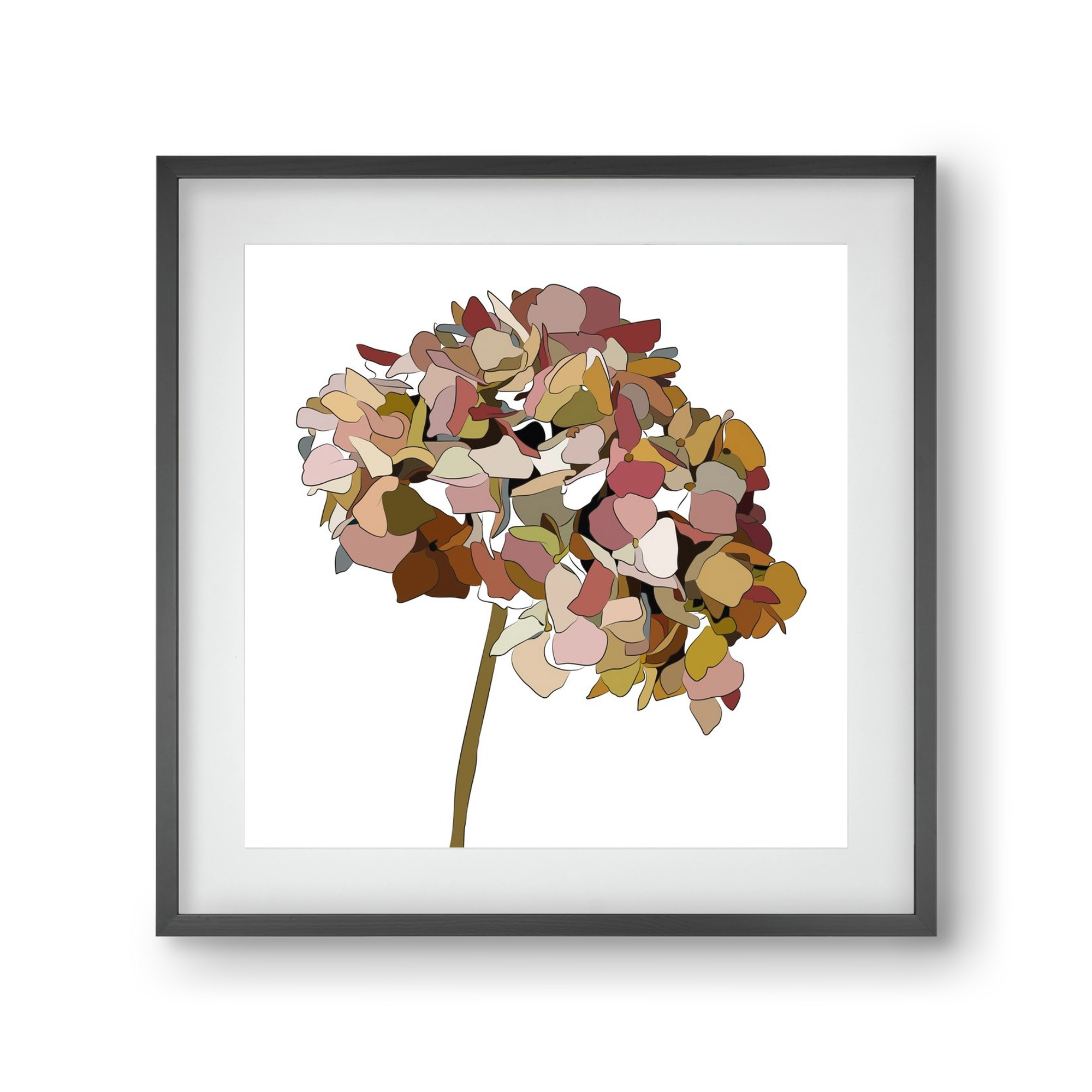 Hortenzia, 30x30 cm (20x20 cm), Fekete keret, paszpartuval